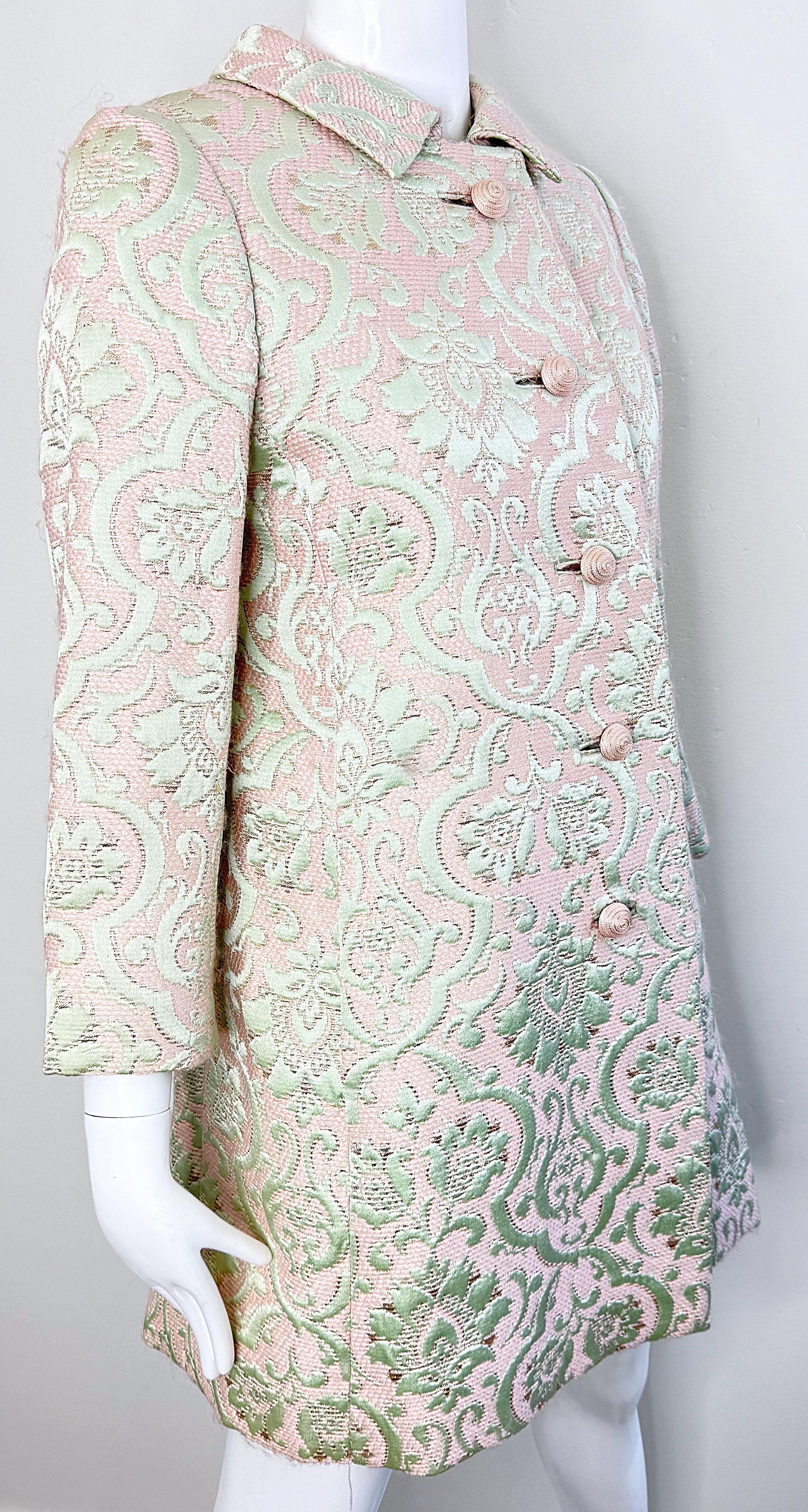 1960s Seymour Fox Pink + Ivory Silk Brocade Vintage 60s A Line Dress and Jacket 9