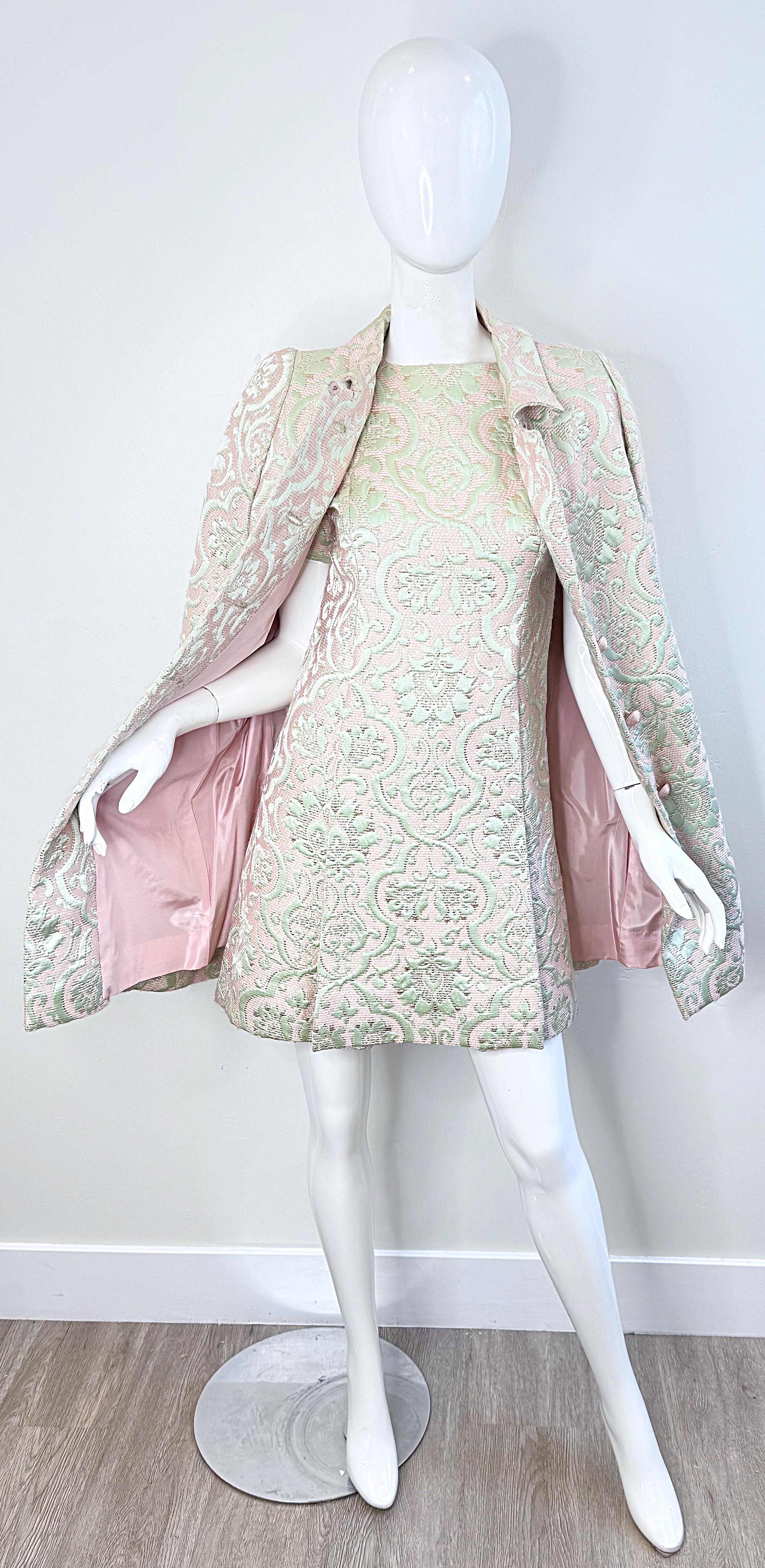 1960s Seymour Fox Pink + Ivory Silk Brocade Vintage 60s A Line Dress and Jacket 11