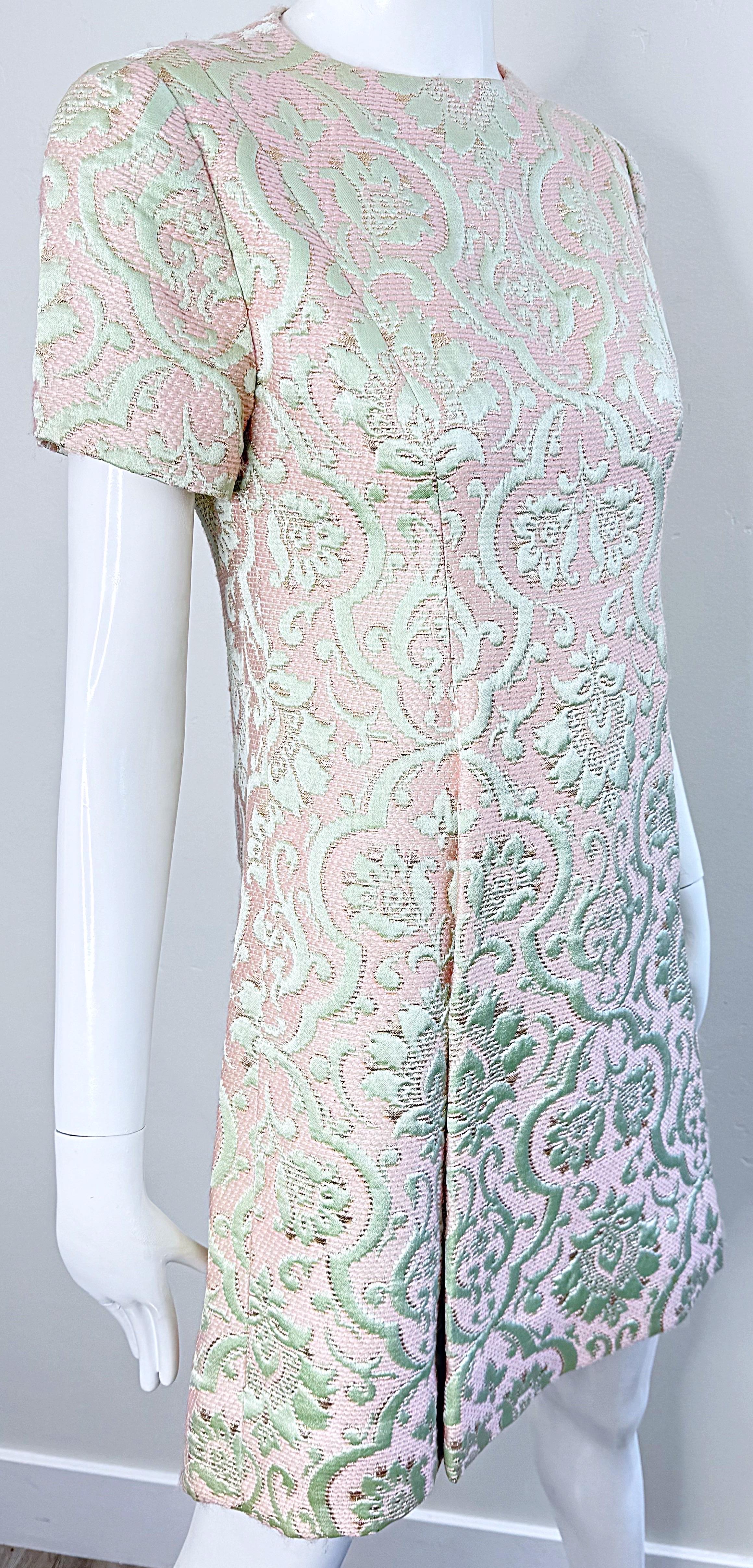 1960s Seymour Fox Pink + Ivory Silk Brocade Vintage 60s A Line Dress and Jacket 12