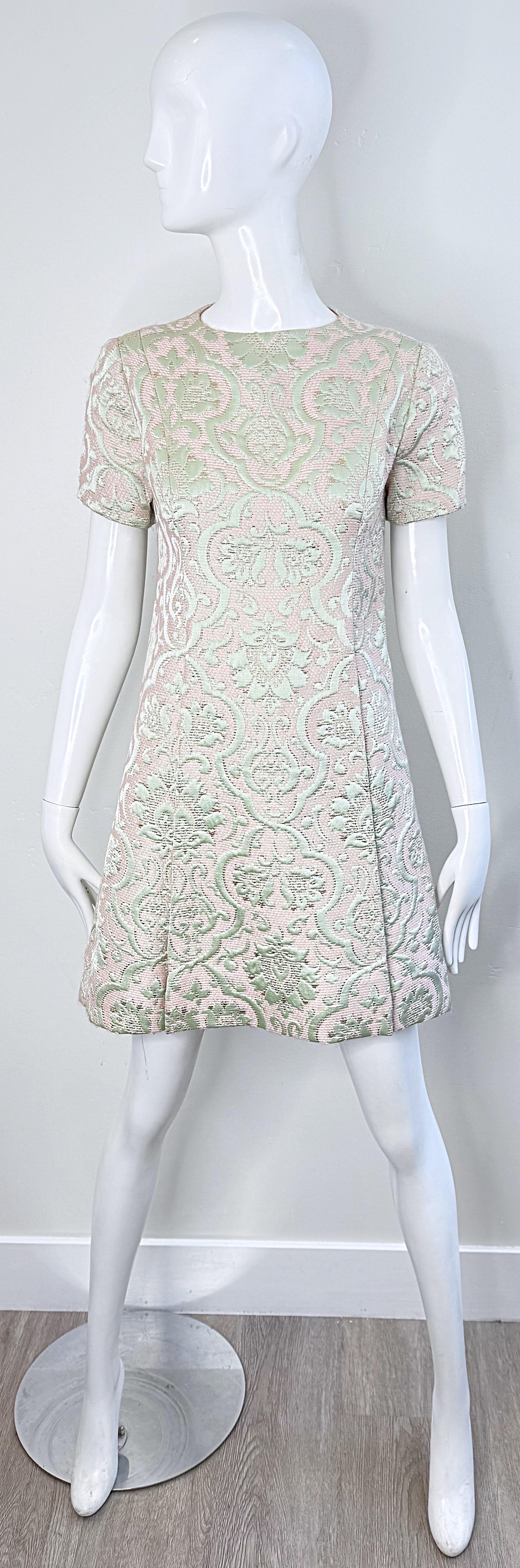 1960s Seymour Fox Pink + Ivory Silk Brocade Vintage 60s A Line Dress and Jacket 13
