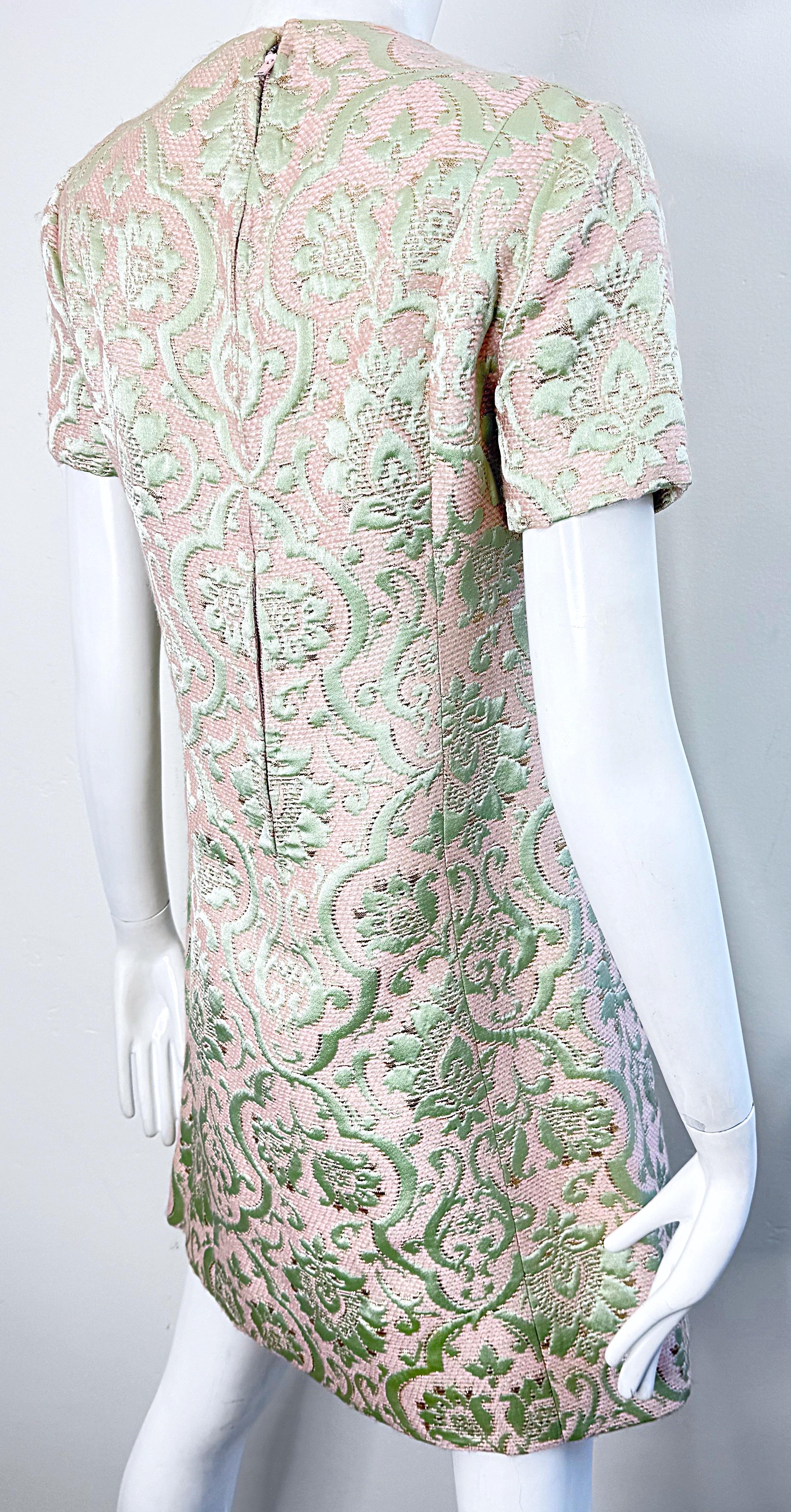 1960s Seymour Fox Pink + Ivory Silk Brocade Vintage 60s A Line Dress and Jacket 14