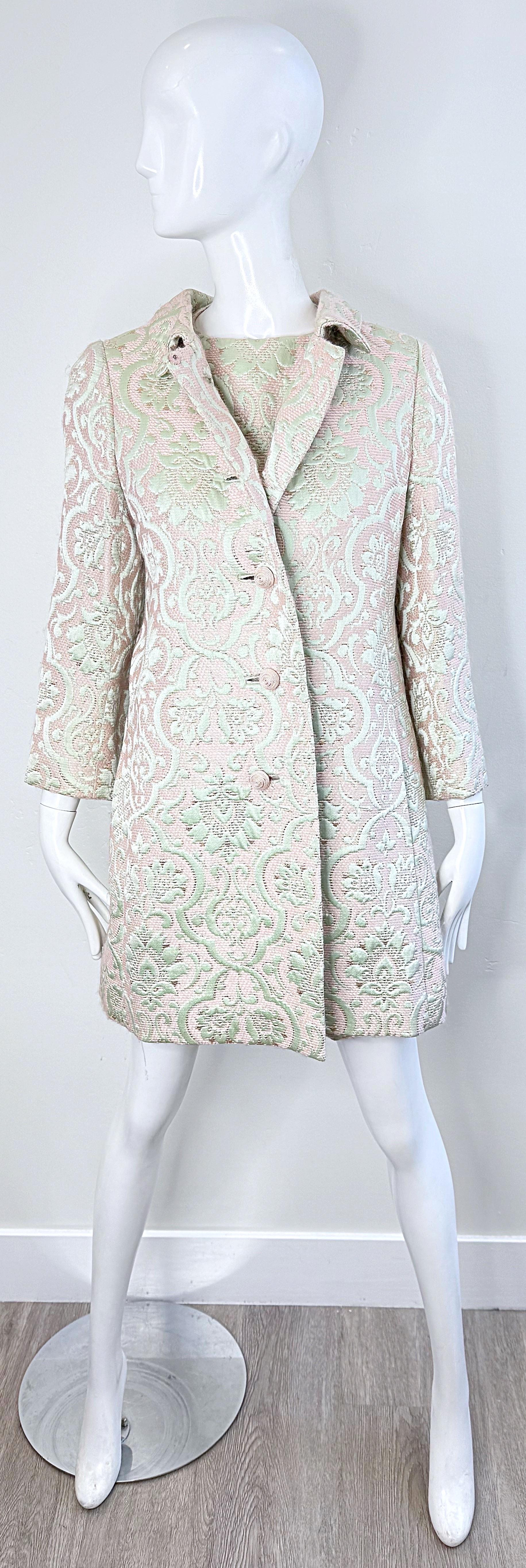 1960s Seymour Fox Pink + Ivory Silk Brocade Vintage 60s A Line Dress and Jacket 15