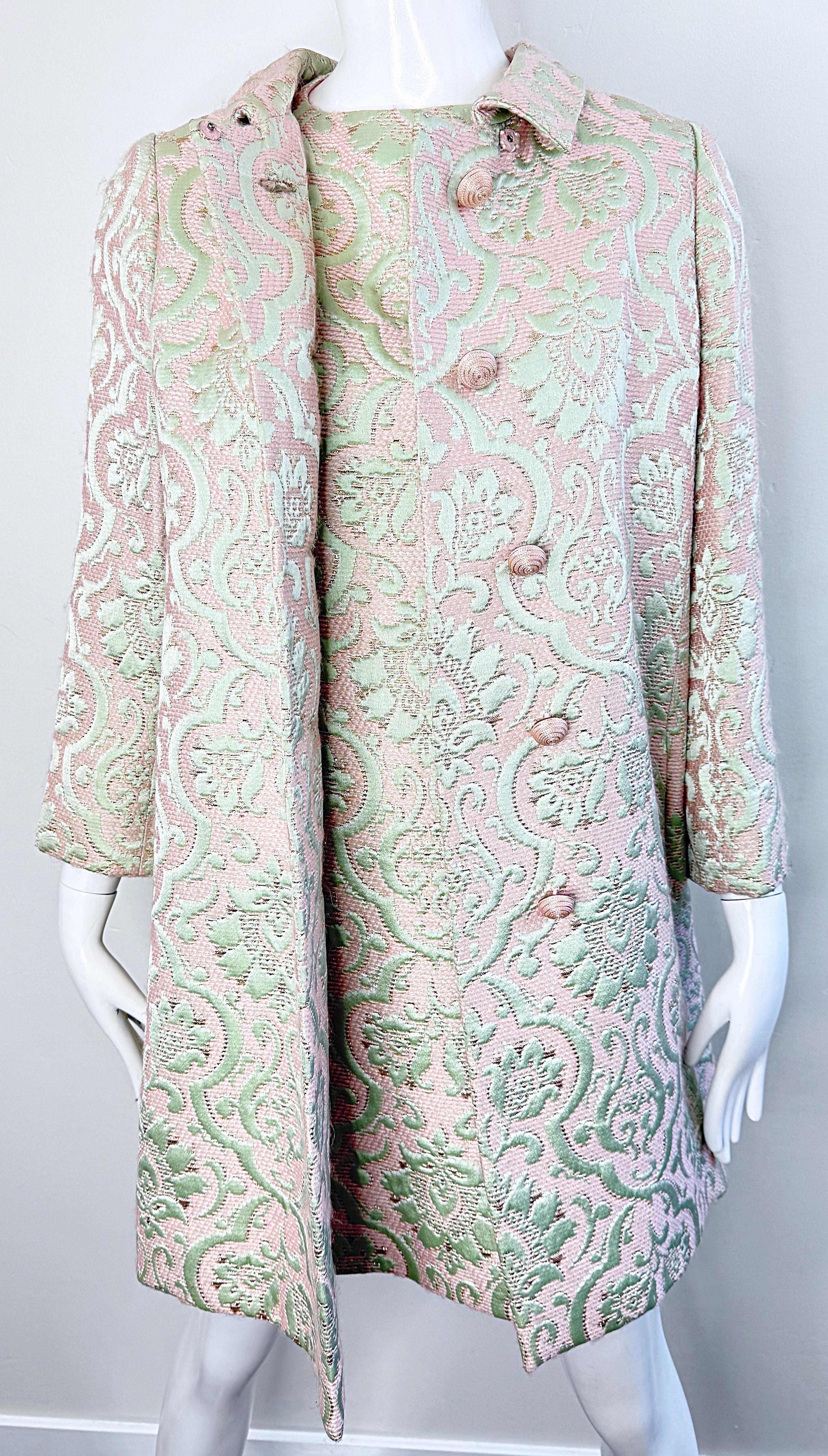 Women's 1960s Seymour Fox Pink + Ivory Silk Brocade Vintage 60s A Line Dress and Jacket