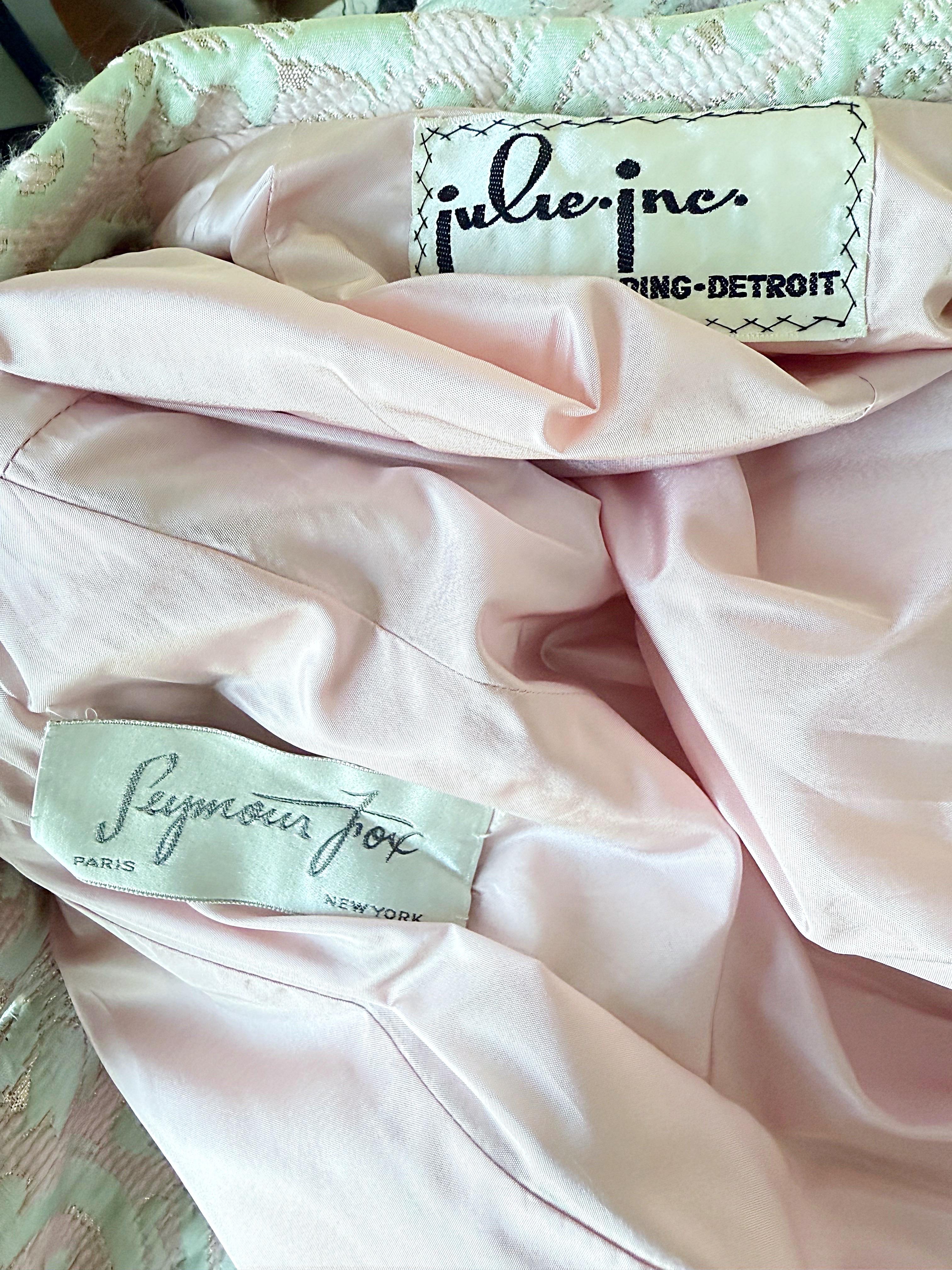 1960s Seymour Fox Pink + Ivory Silk Brocade Vintage 60s A Line Dress and Jacket 1