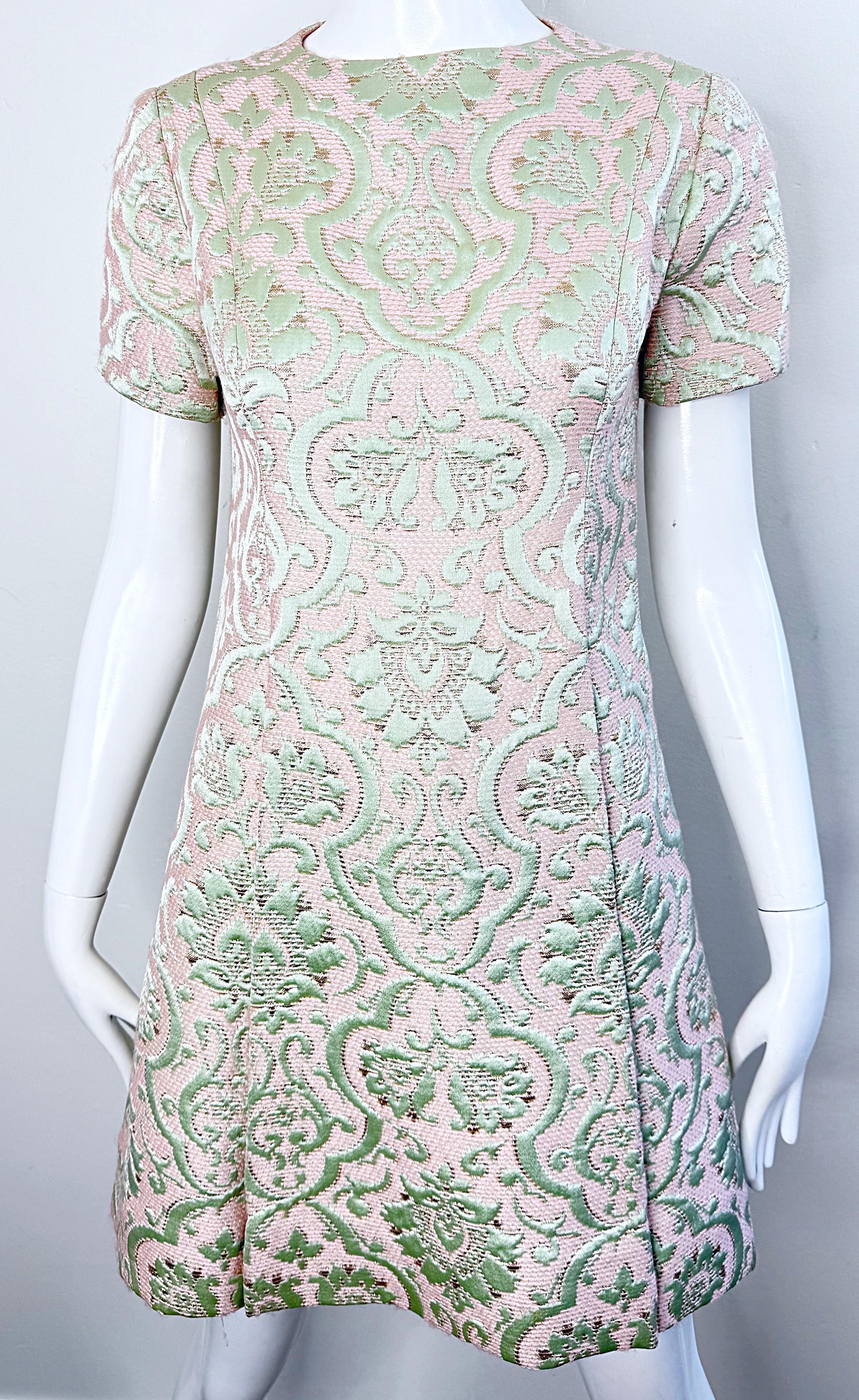 1960s Seymour Fox Pink + Ivory Silk Brocade Vintage 60s A Line Dress and Jacket 2