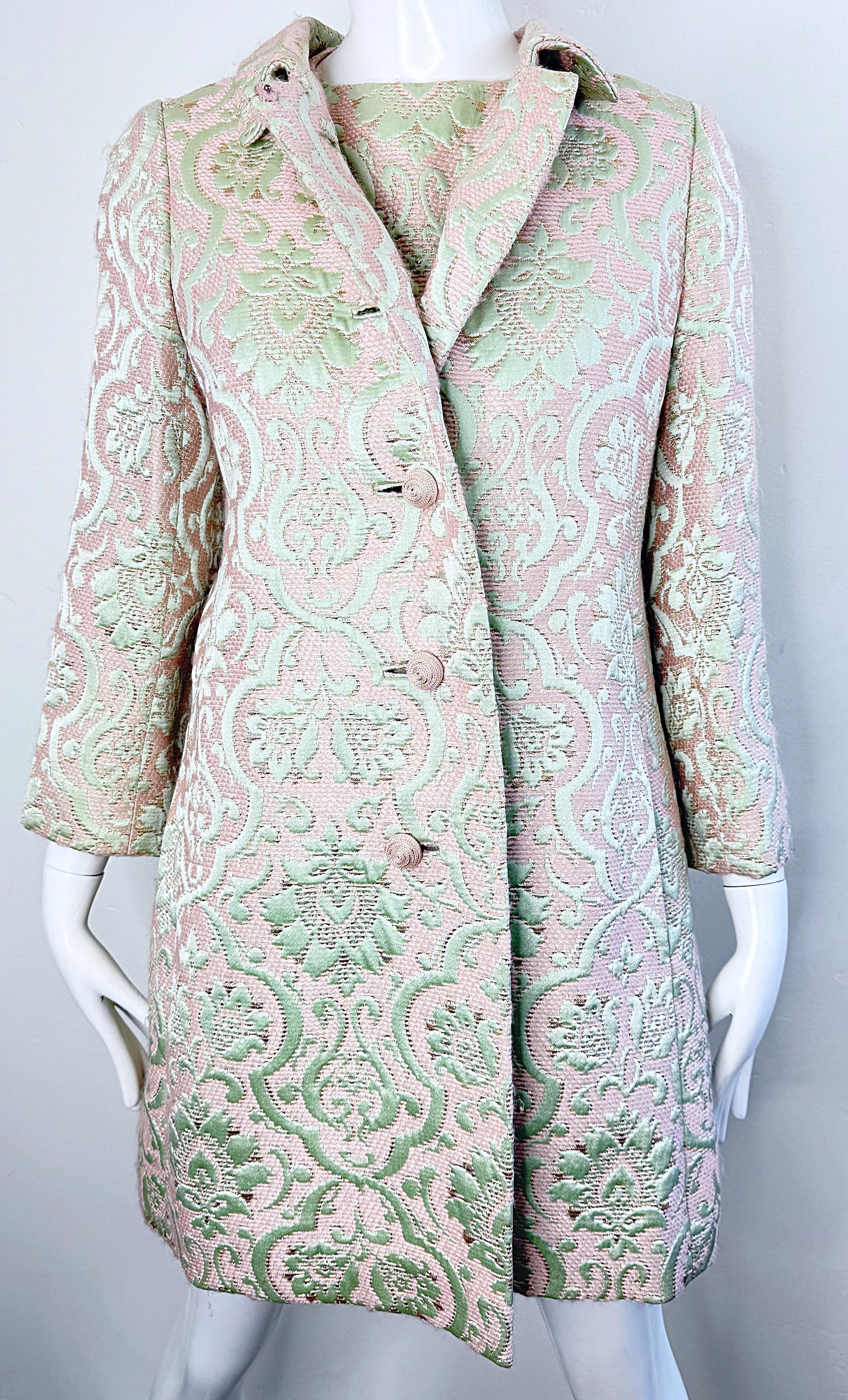 1960s Seymour Fox Pink + Ivory Silk Brocade Vintage 60s A Line Dress and Jacket 3