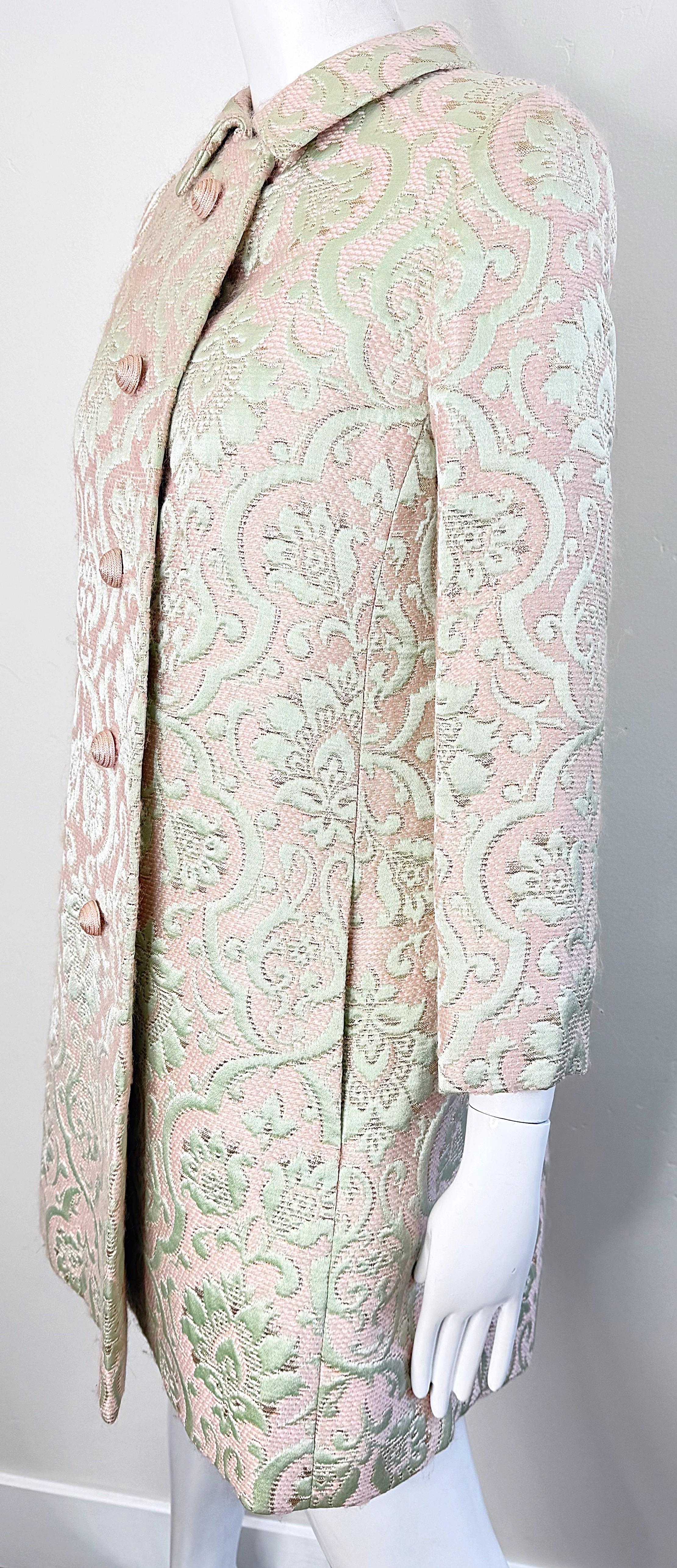 1960s Seymour Fox Pink + Ivory Silk Brocade Vintage 60s A Line Dress and Jacket 4