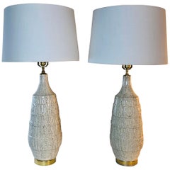 1960s Sgraffito Style Ceramic Table Lamps, Pair
