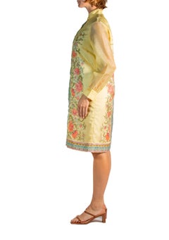 1960S Shaheen Butter Vestido camisero de manga larga de poliéster floral amarillo