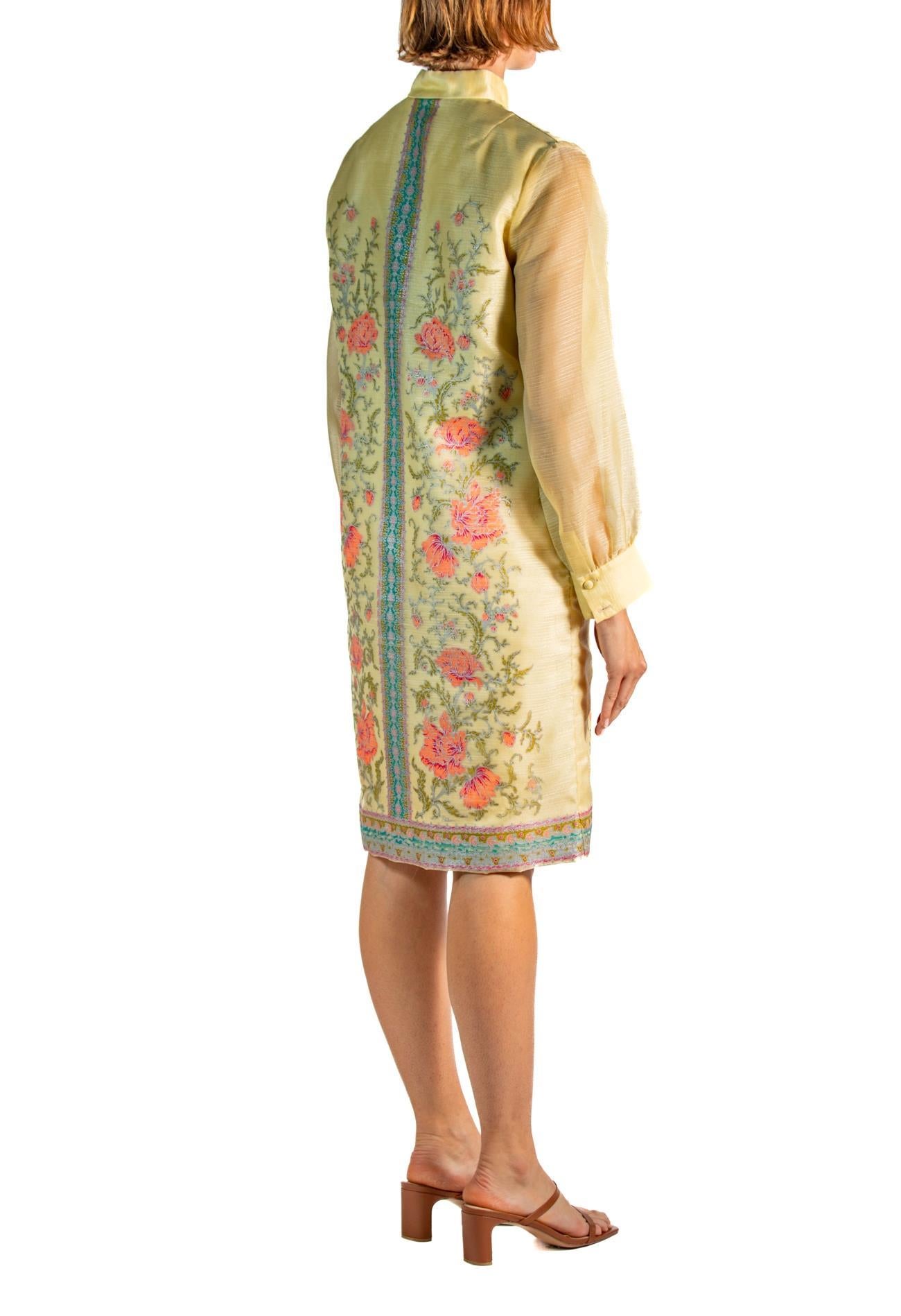 De las mujeres 1960S Shaheen Butter Vestido camisero de manga larga de poliéster floral amarillo en venta