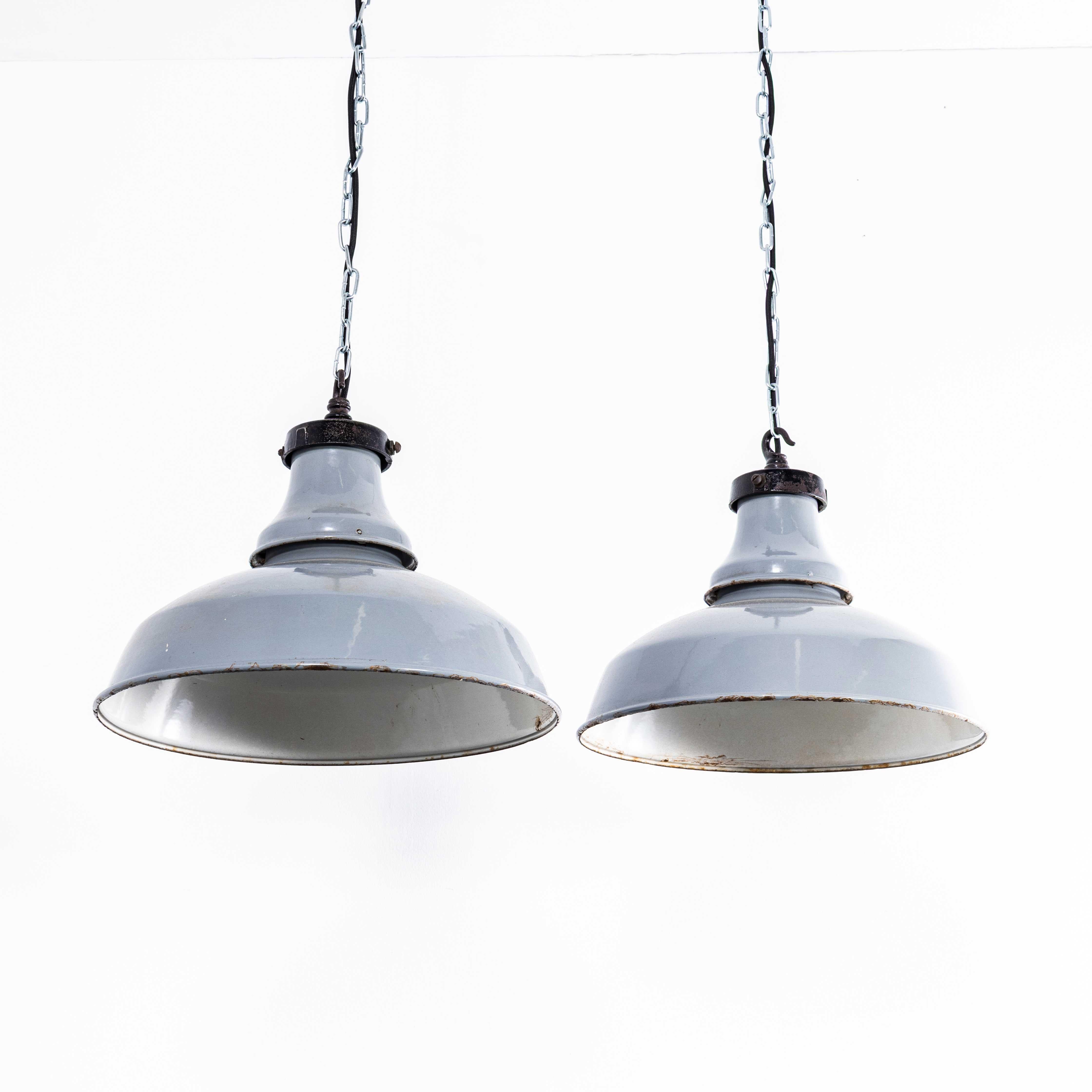 Steel 1960’s Shallow Domed GEC Enamelled Pendant Lamps – 16 Inch - Pair For Sale
