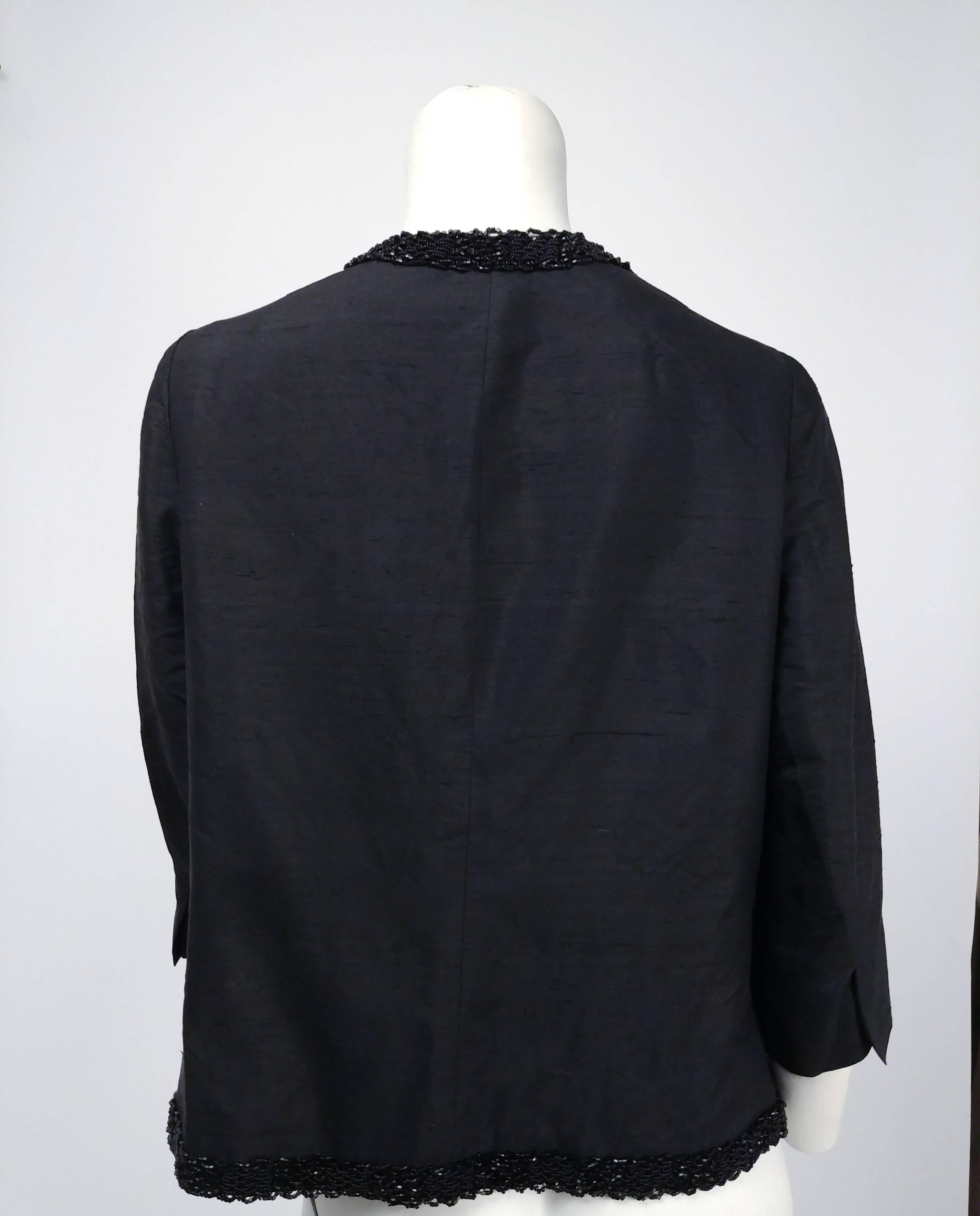 Shantung Black Beaded Evening Jacket, 1960s  In Excellent Condition For Sale In San Francisco, CA