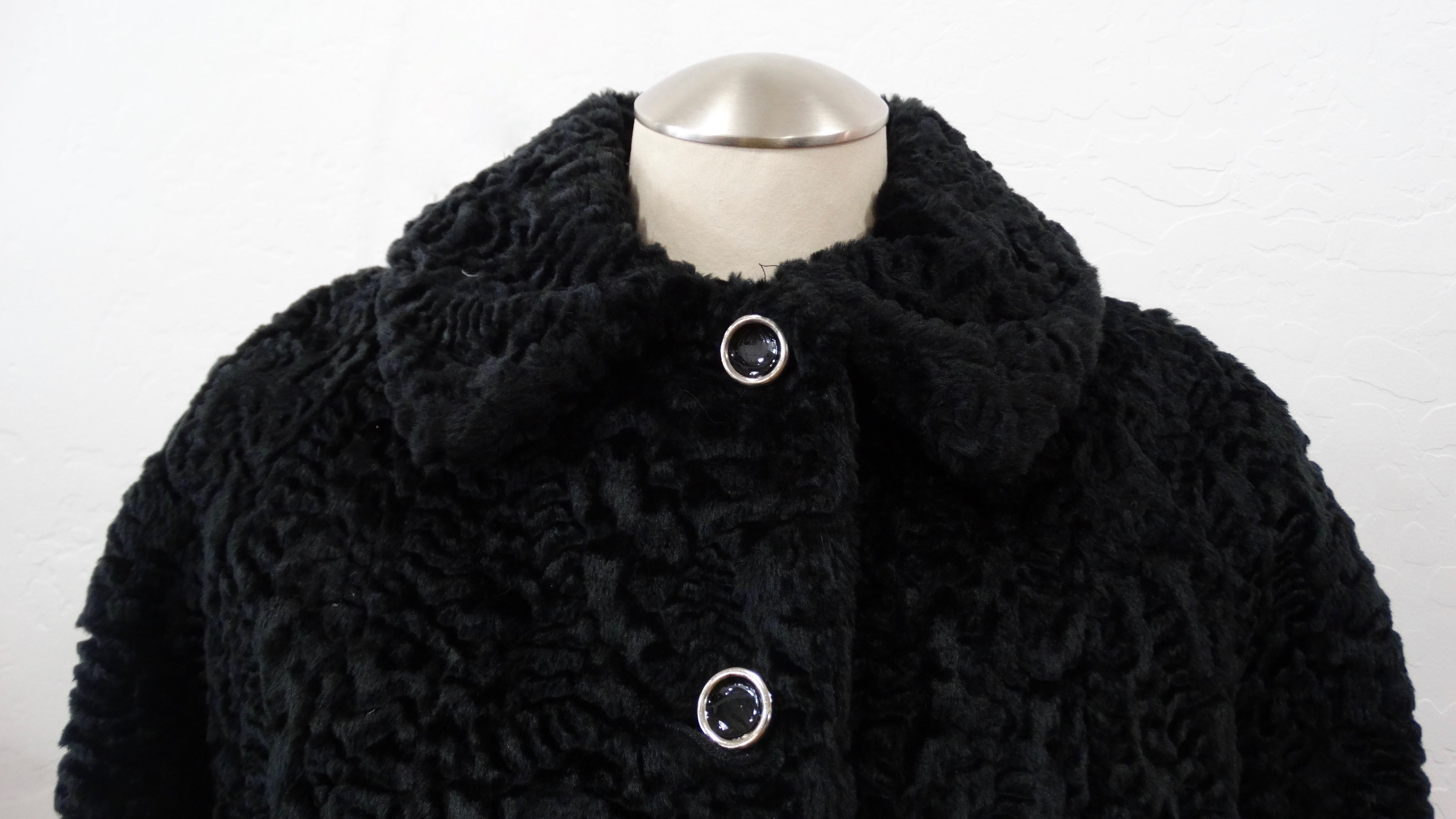 Black Sheared Faux Fur 1960s Pea Coat
