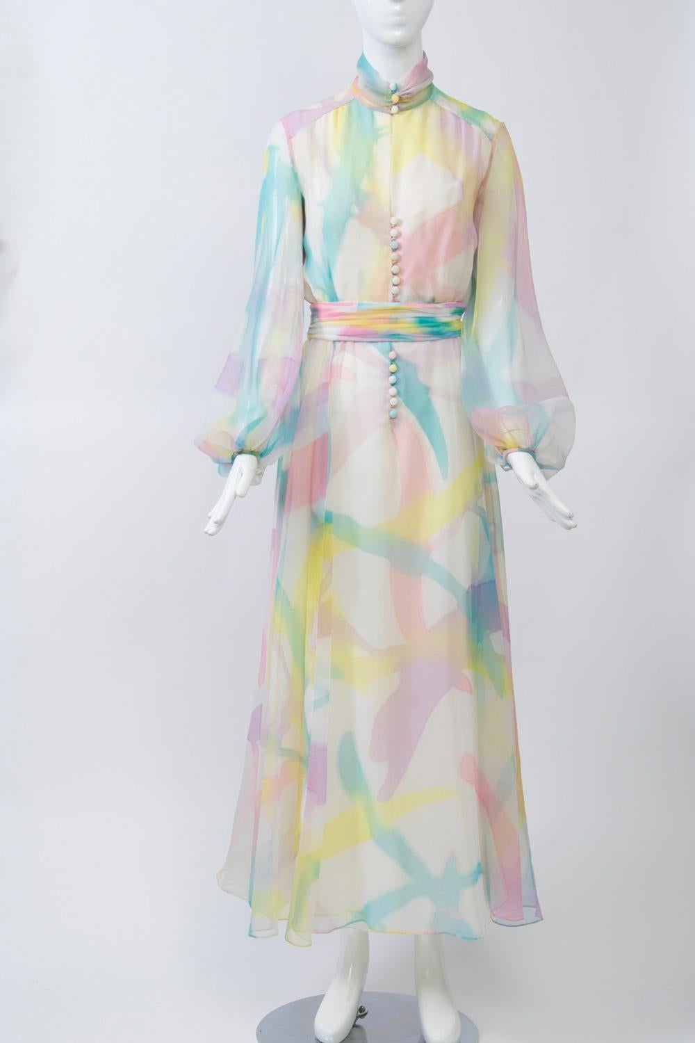 Gray 1960s Sheer Watercolor Gown