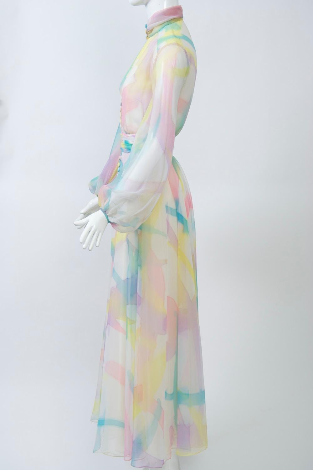 1960s Sheer Watercolor Gown 2