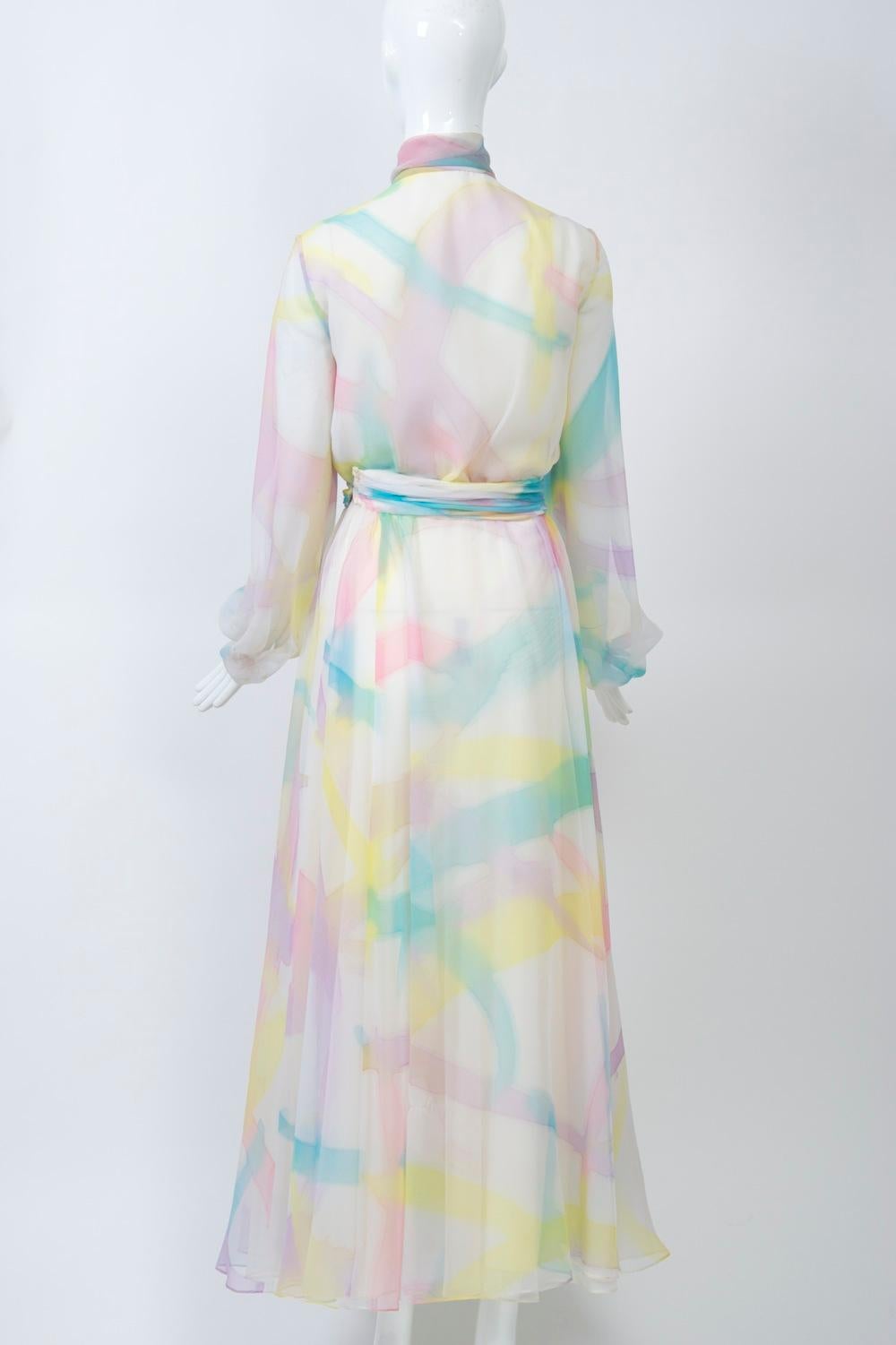 1960s Sheer Watercolor Gown 4