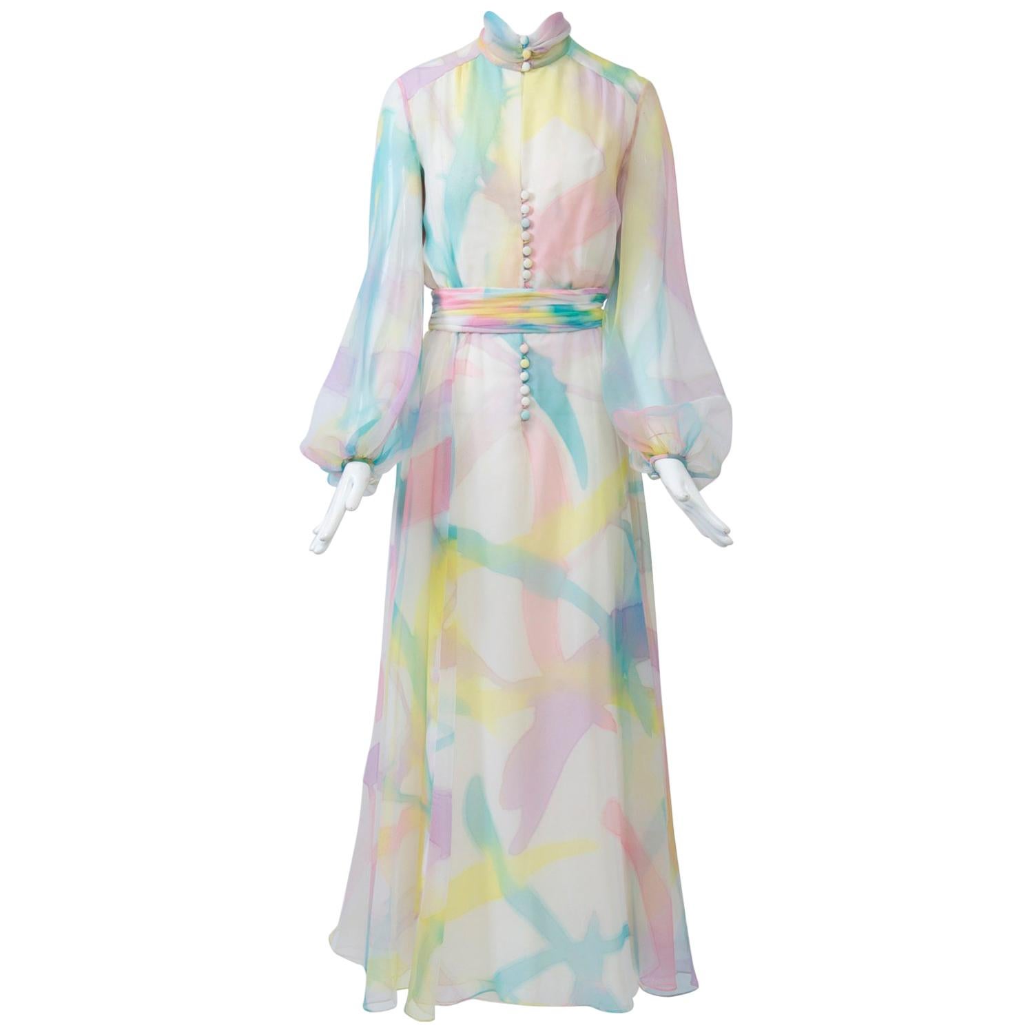 1960s Sheer Watercolor Gown