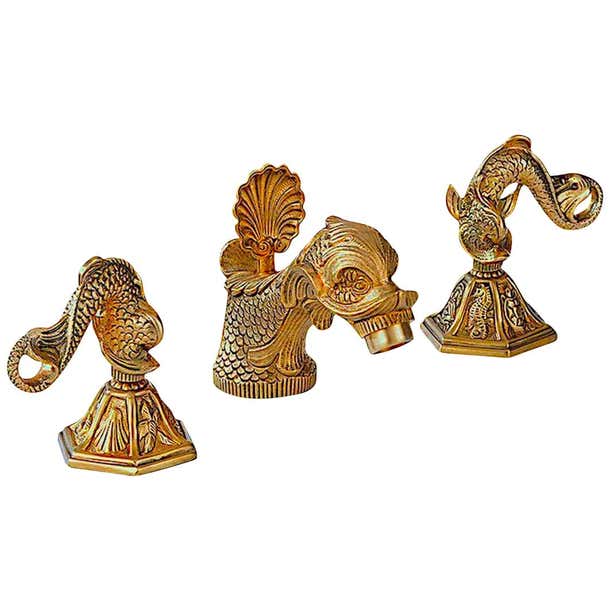 1960s Sherle Wagner 22-Carat Gold Plate Dolphin Sink Faucet Set For ...