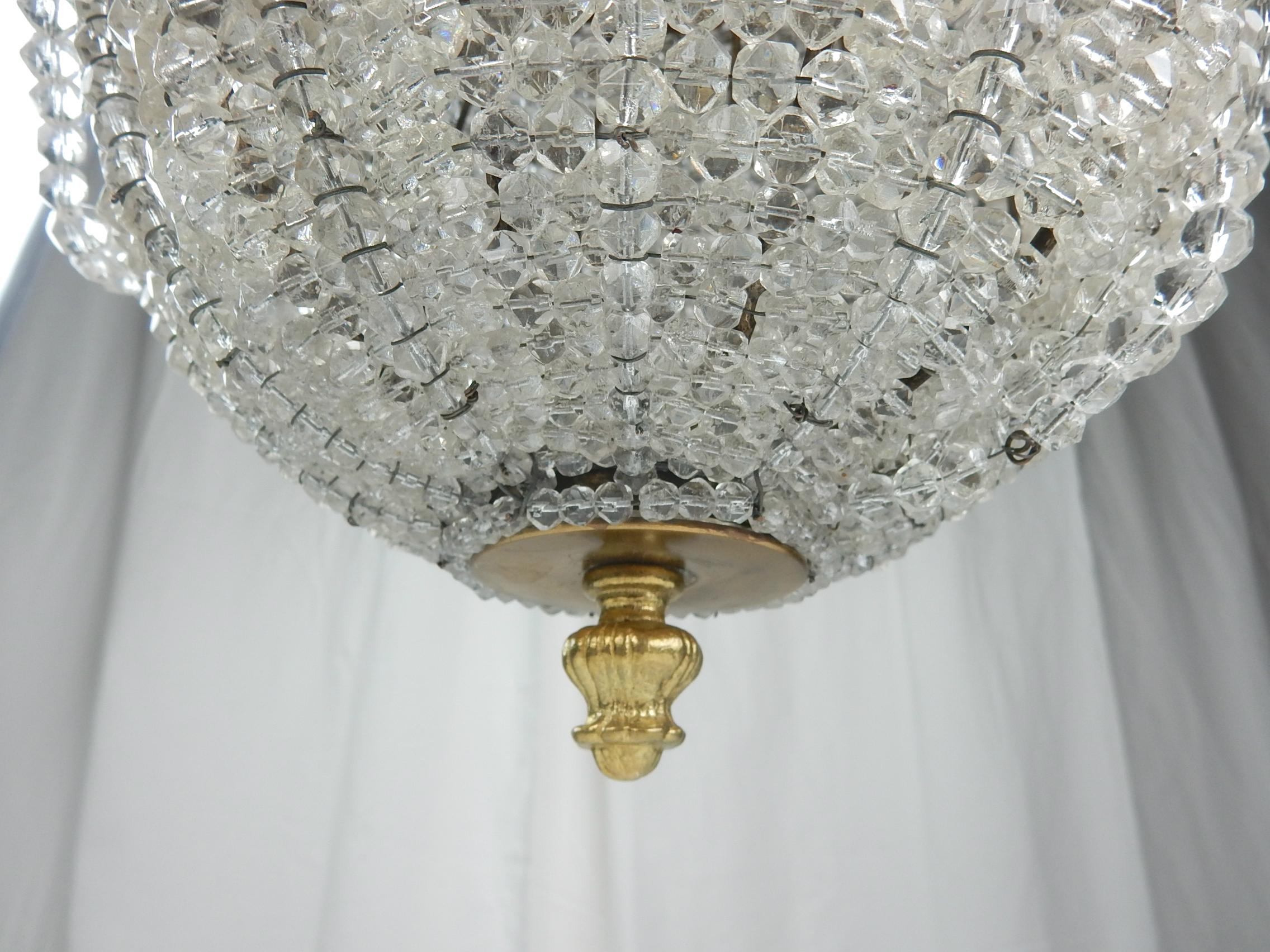Baroque Revival 1960s Sherle Wagner Beaded Crystal Glass Ball Lamp Ceiling Fixture