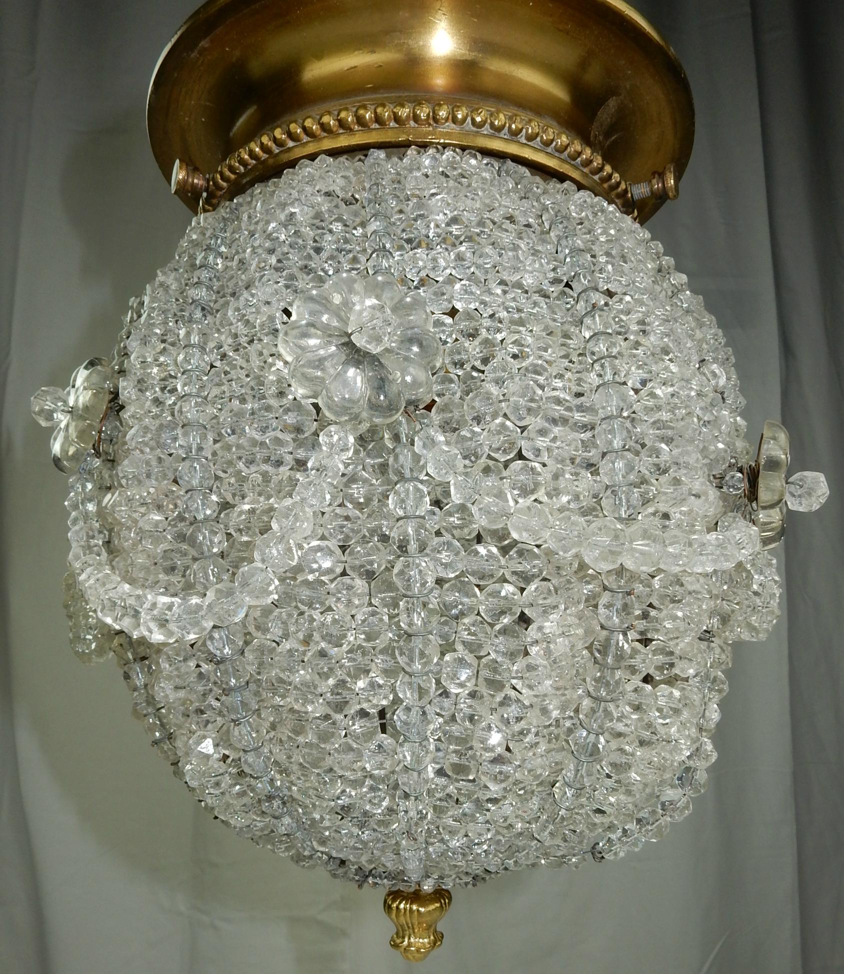 1960s Sherle Wagner Beaded Crystal Glass Ball Lamp Ceiling Fixture In Good Condition In Las Vegas, NV