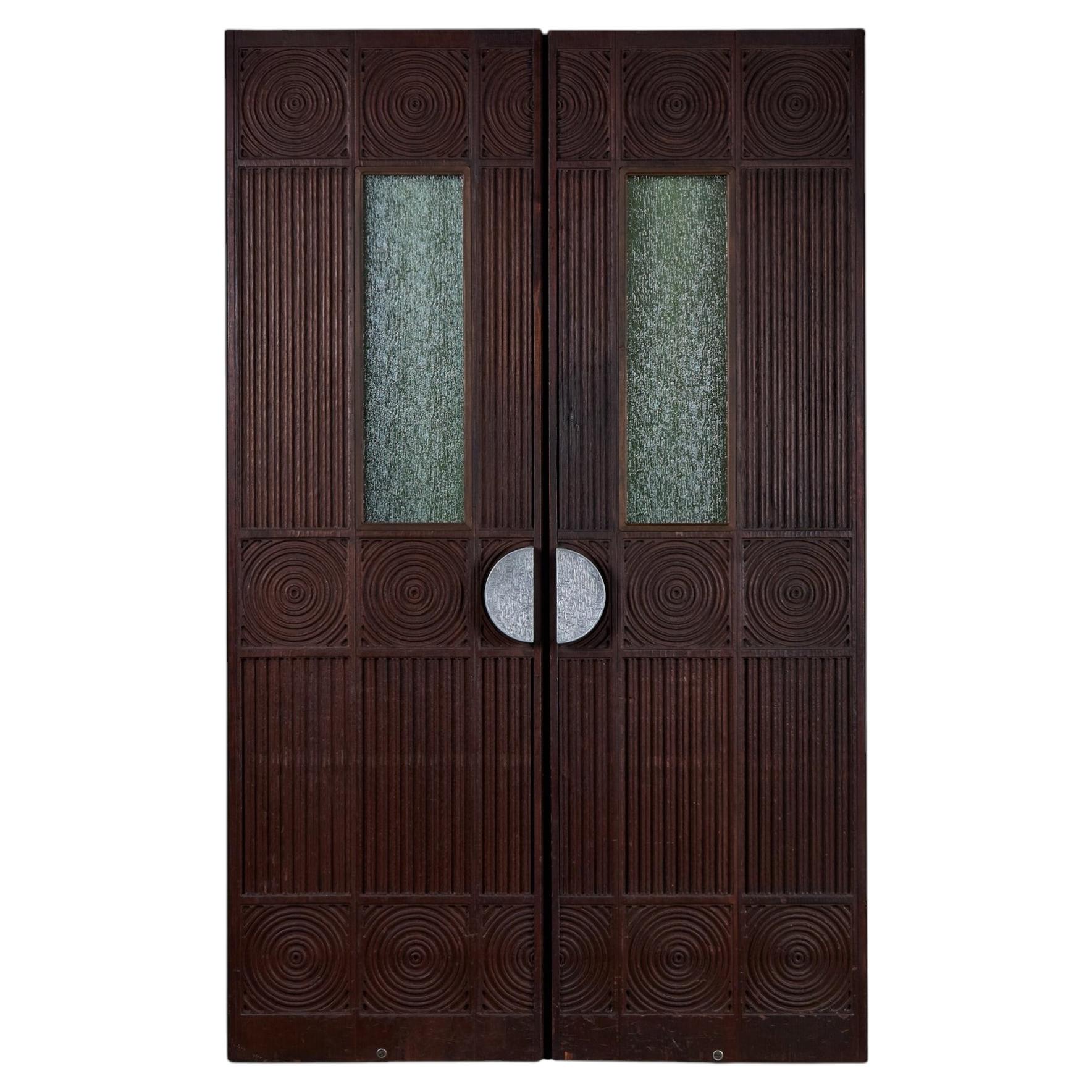 1960s Sherrill Broudy Panelcarve Redwood Doors with Geometric Design