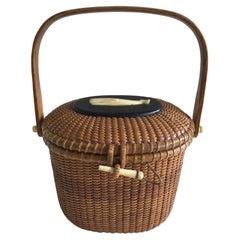 1960s Sherwin Boyer Nantucket Lidded Basket with Handle