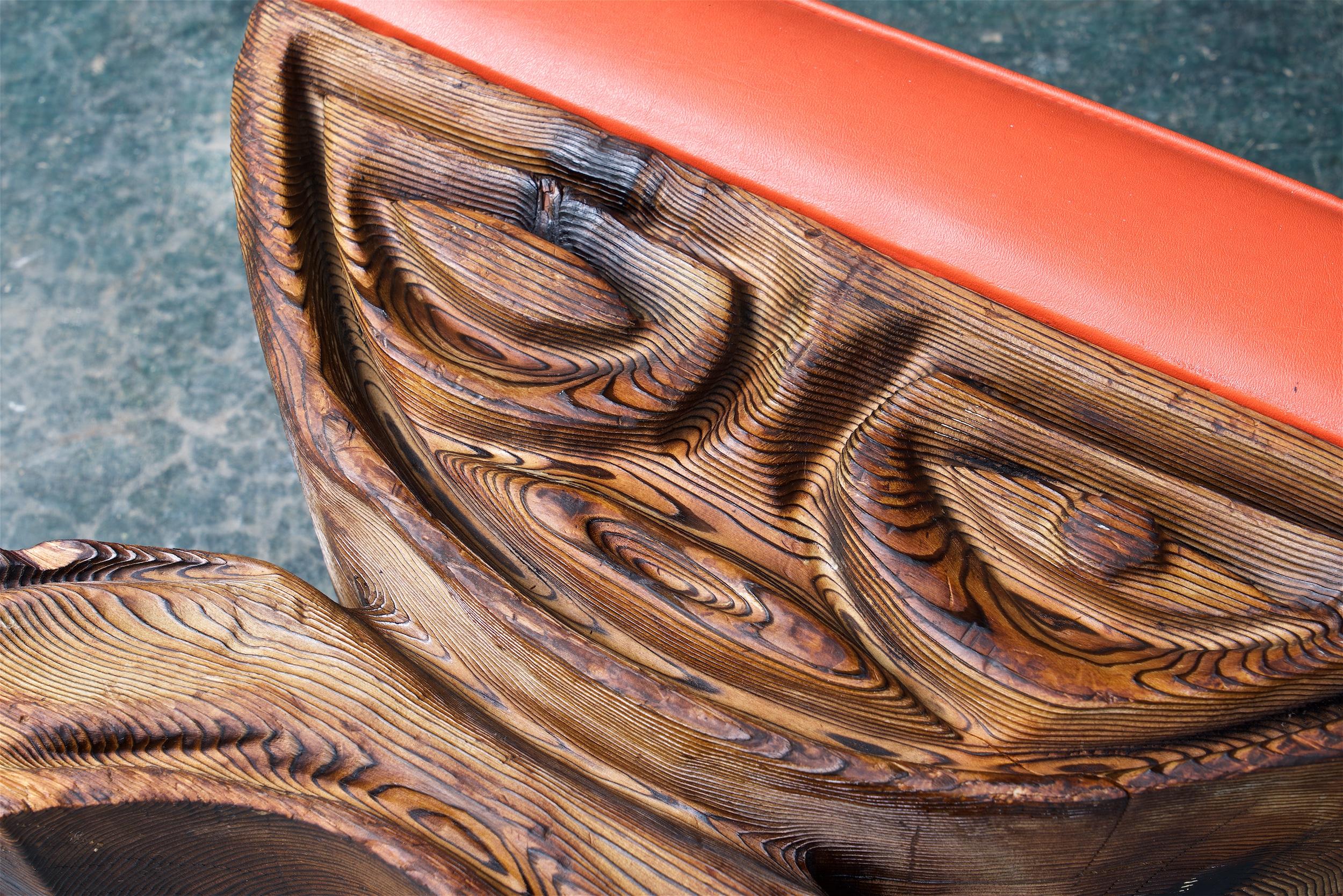 1960s Shou-sugi-ban Stool Polynesian Tiki Jungle Wood Sculpture Orange Kids Room In Fair Condition In Hyattsville, MD