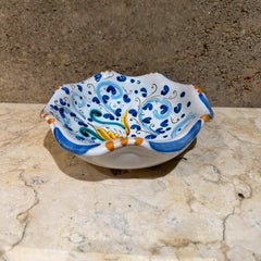 1960s Sicilian Hand Painted Blue Dish Art Pottery Caltagirone Italy