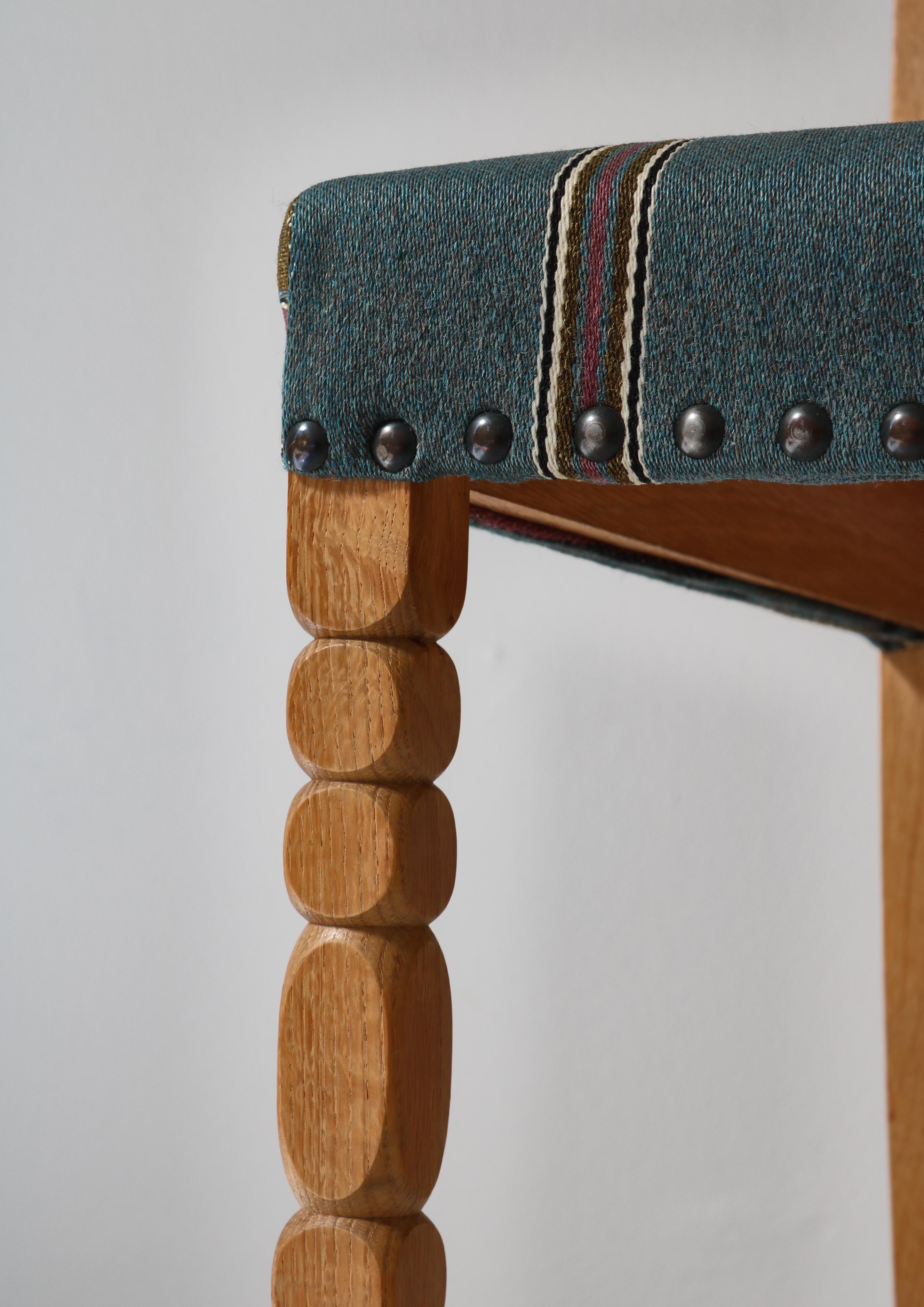 1960s Side Chair in Oak & Wool Fabric by Henry Kjærnulf, Danish Modern For Sale 5