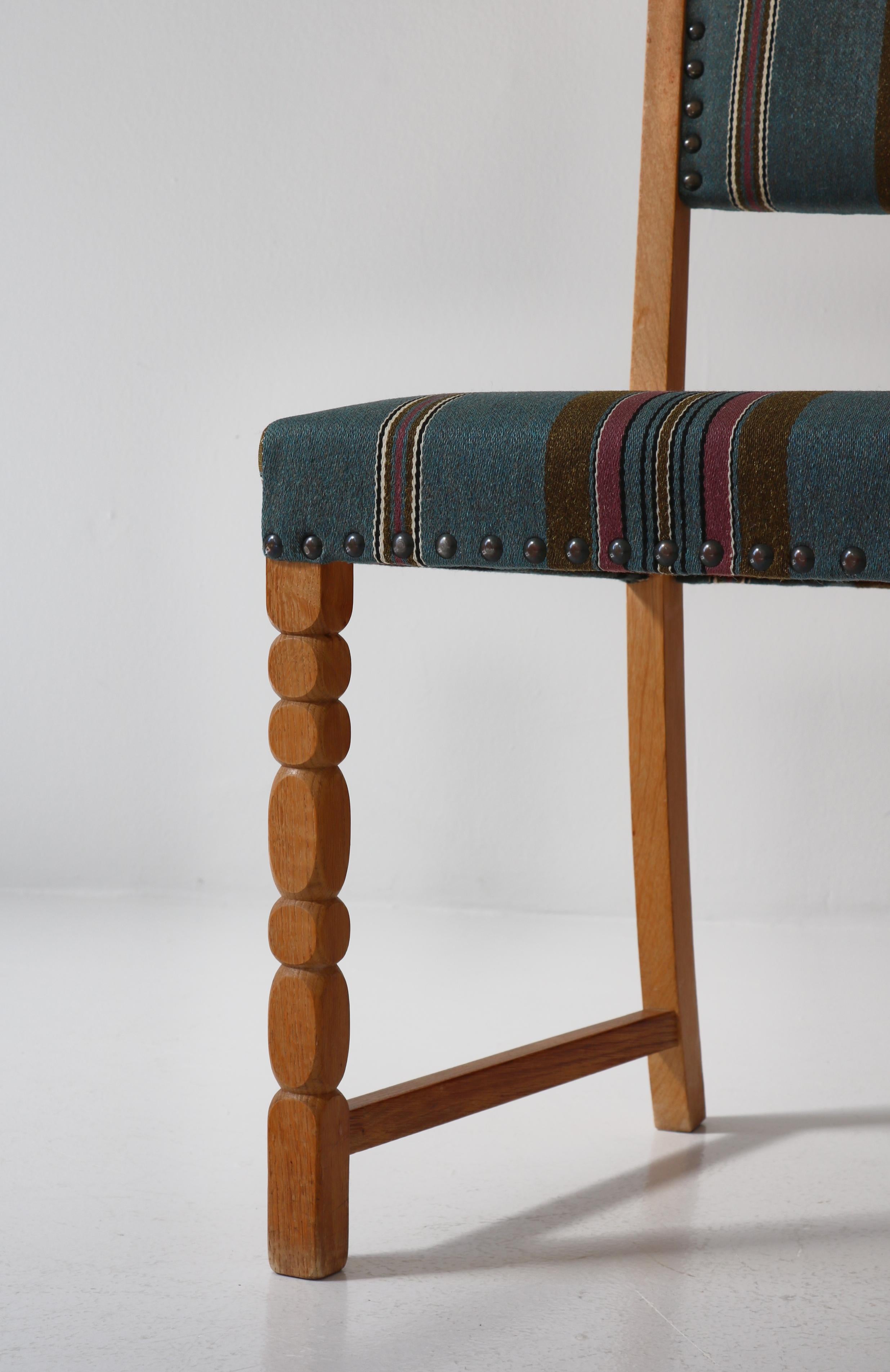 1960s Side Chair in Oak & Wool Fabric by Henry Kjærnulf, Danish Modern For Sale 1