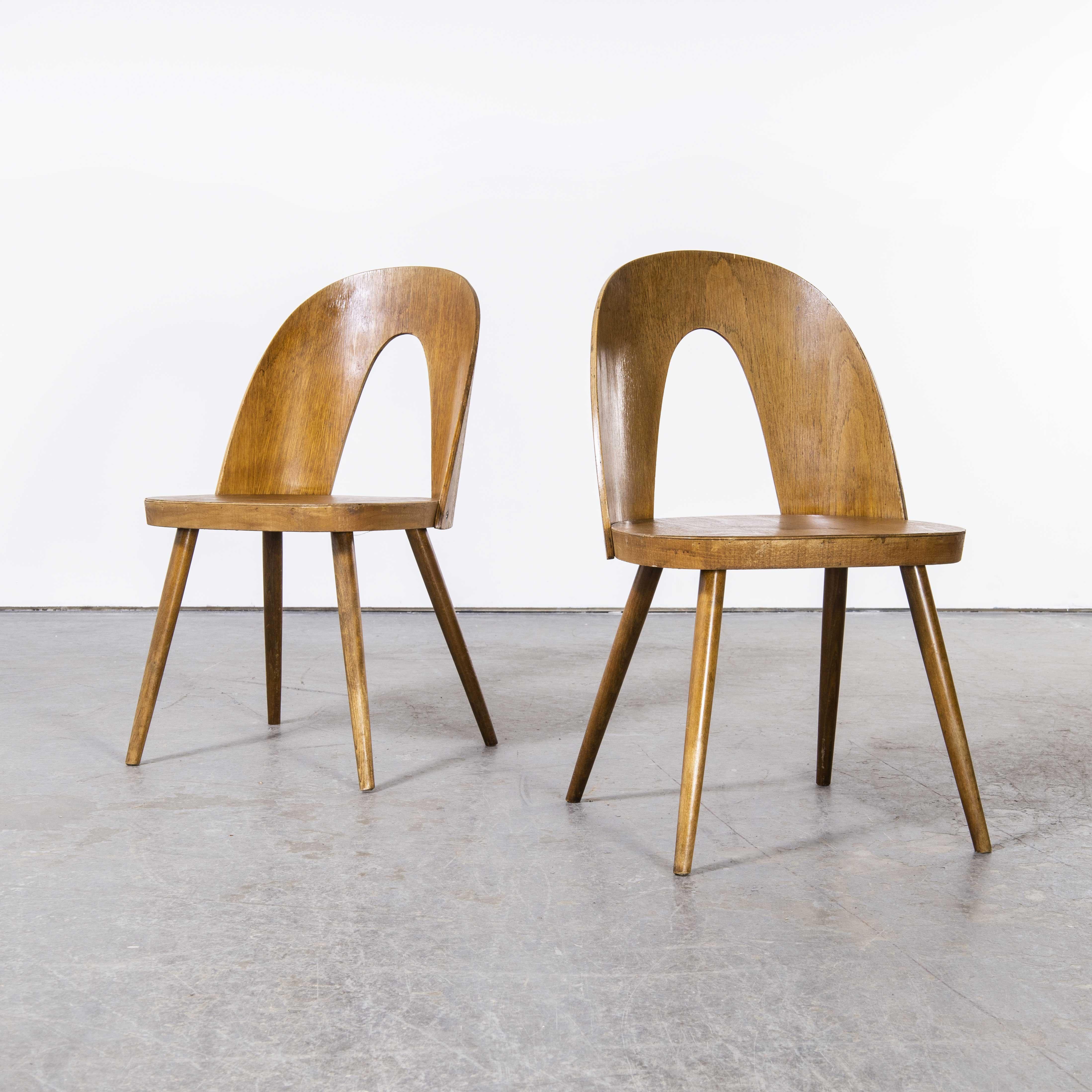 1960s side – dining chairs by Antonin Suman for Ton, pair.
1960s side – dining chairs by Antonin Suman for Ton – pair. Antonin Suman joined Thonet in 1949 and later moved to the Thonet offshoot Ton when the firms split during the post-war political