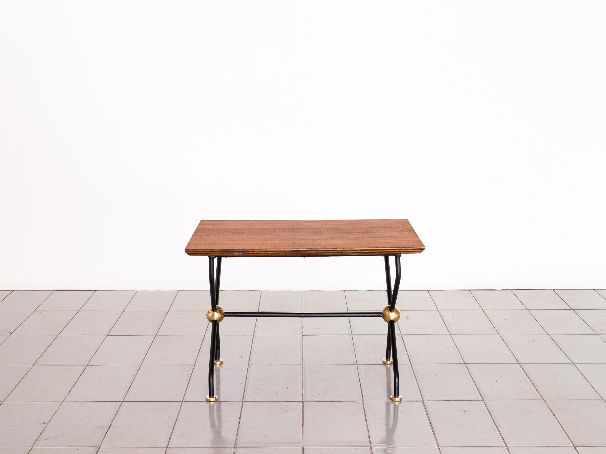 Mid-Century Modern 1960s Side Table in Wrought Iron, Brass and Teak, Brazil Mid Century Modern