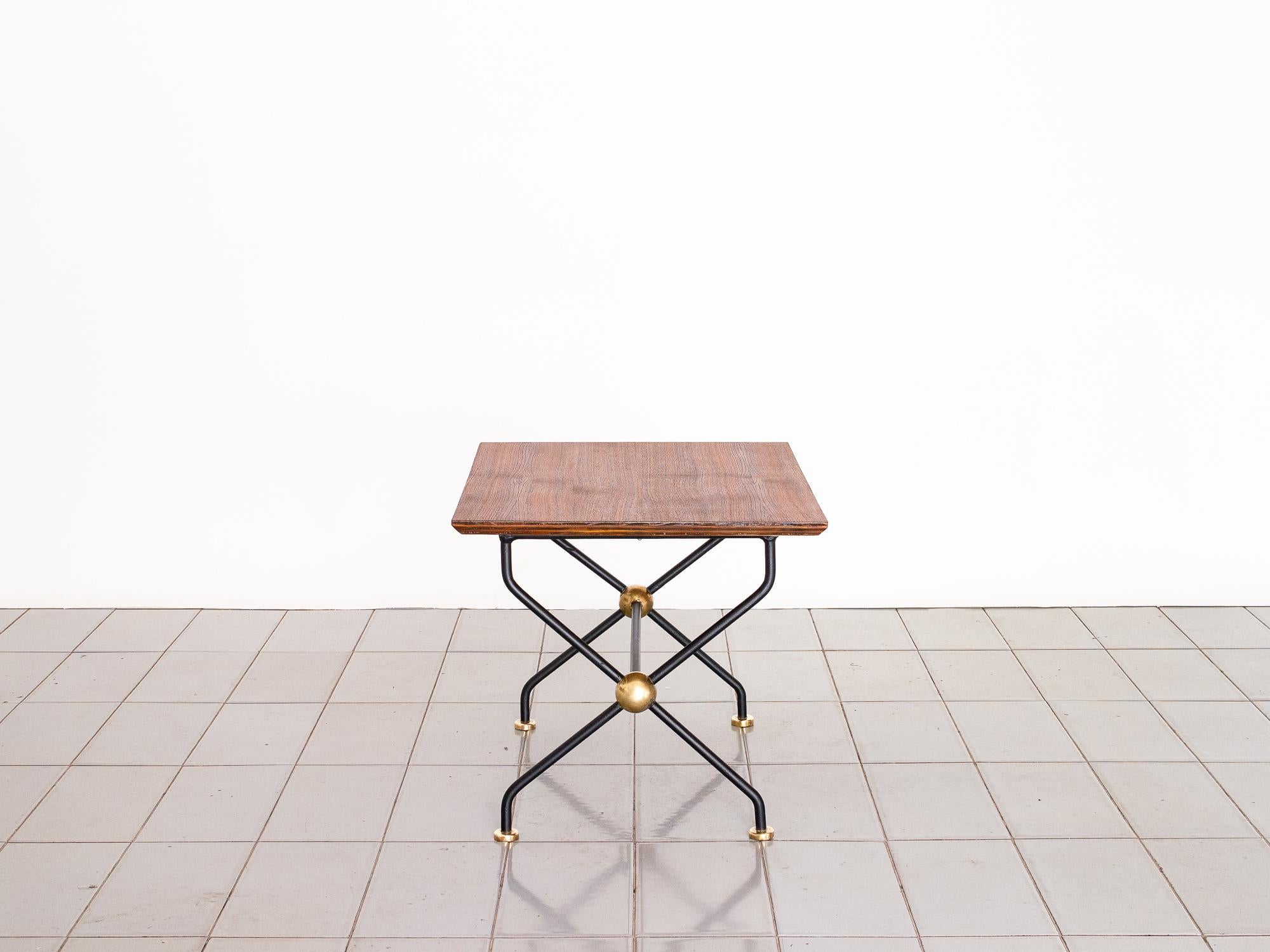 Brazilian 1960s Side Table in Wrought Iron, Brass and Teak, Brazil Mid Century Modern