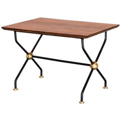 1960s Side Table in Wrought Iron, Brass and Teak, Brazil Mid Century Modern