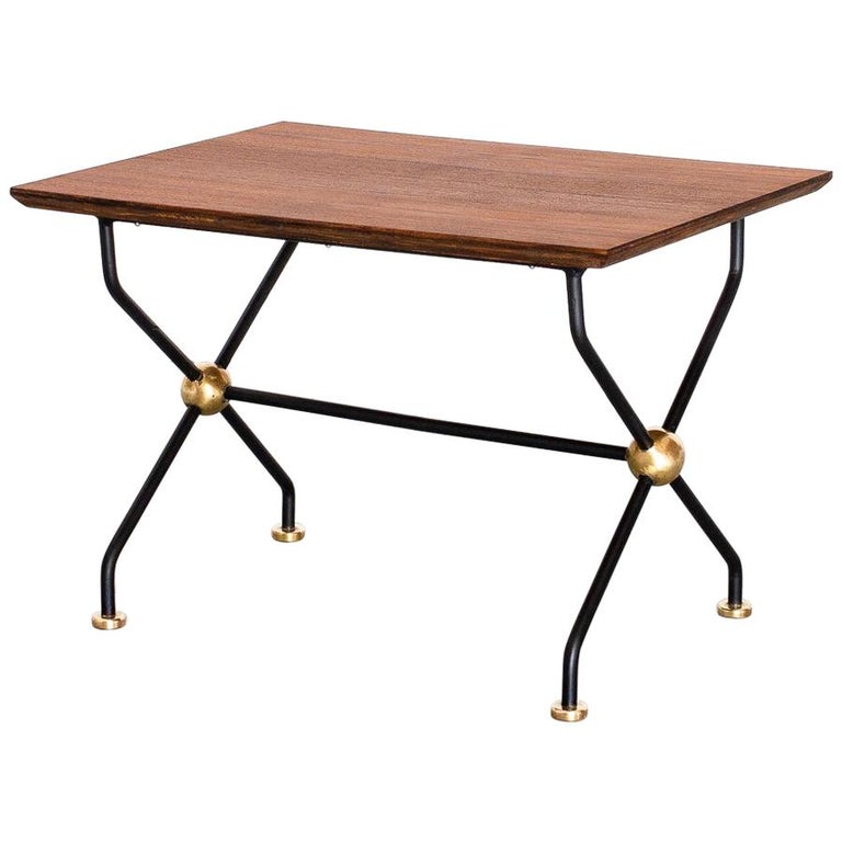 1960s Side Table in Wrought Iron, Brass and Teak, Brazil Mid Century Modern For Sale