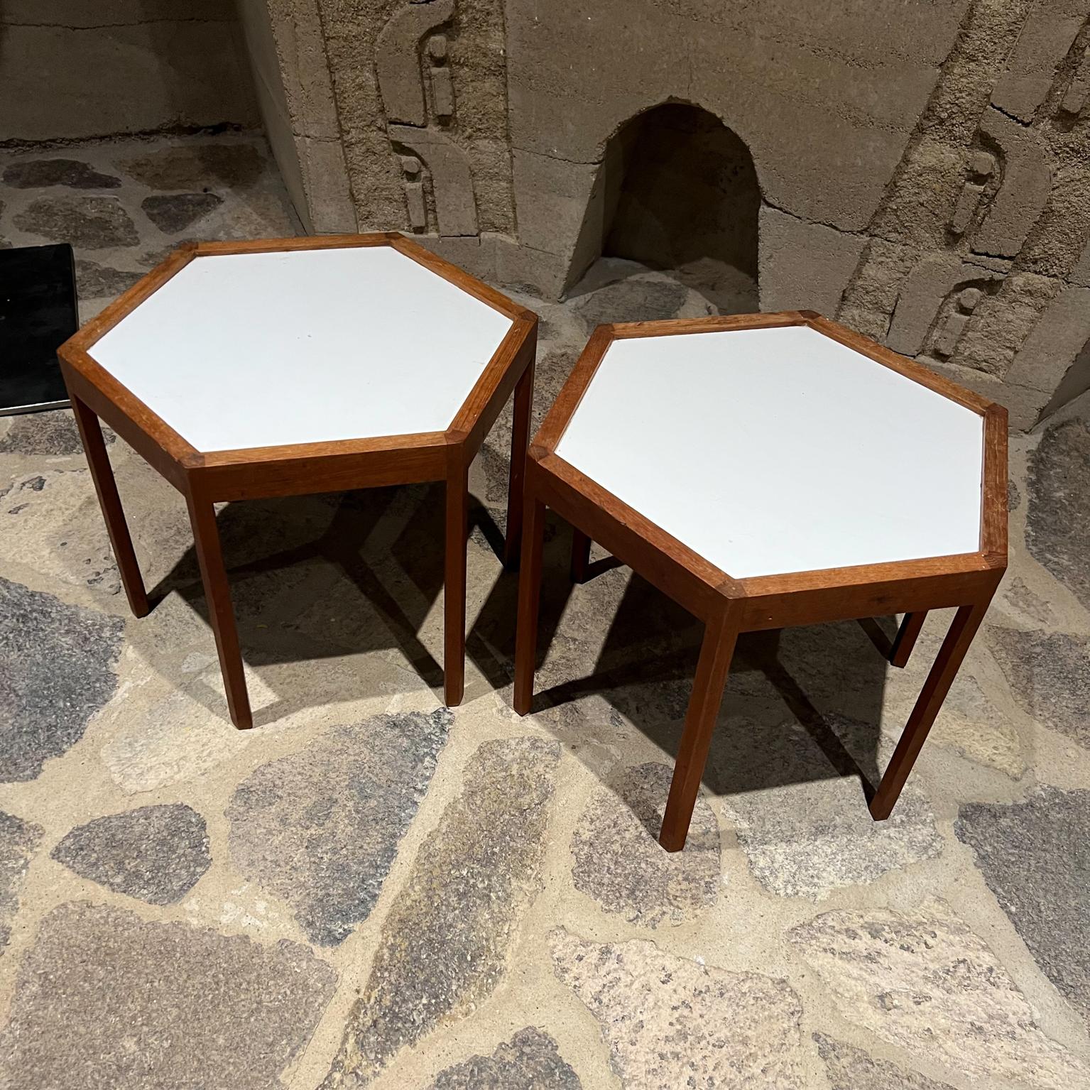 Scandinavian Modern 1960s Side Tables by Hans Andersen Teak and Formica Hexagon Denmark For Sale