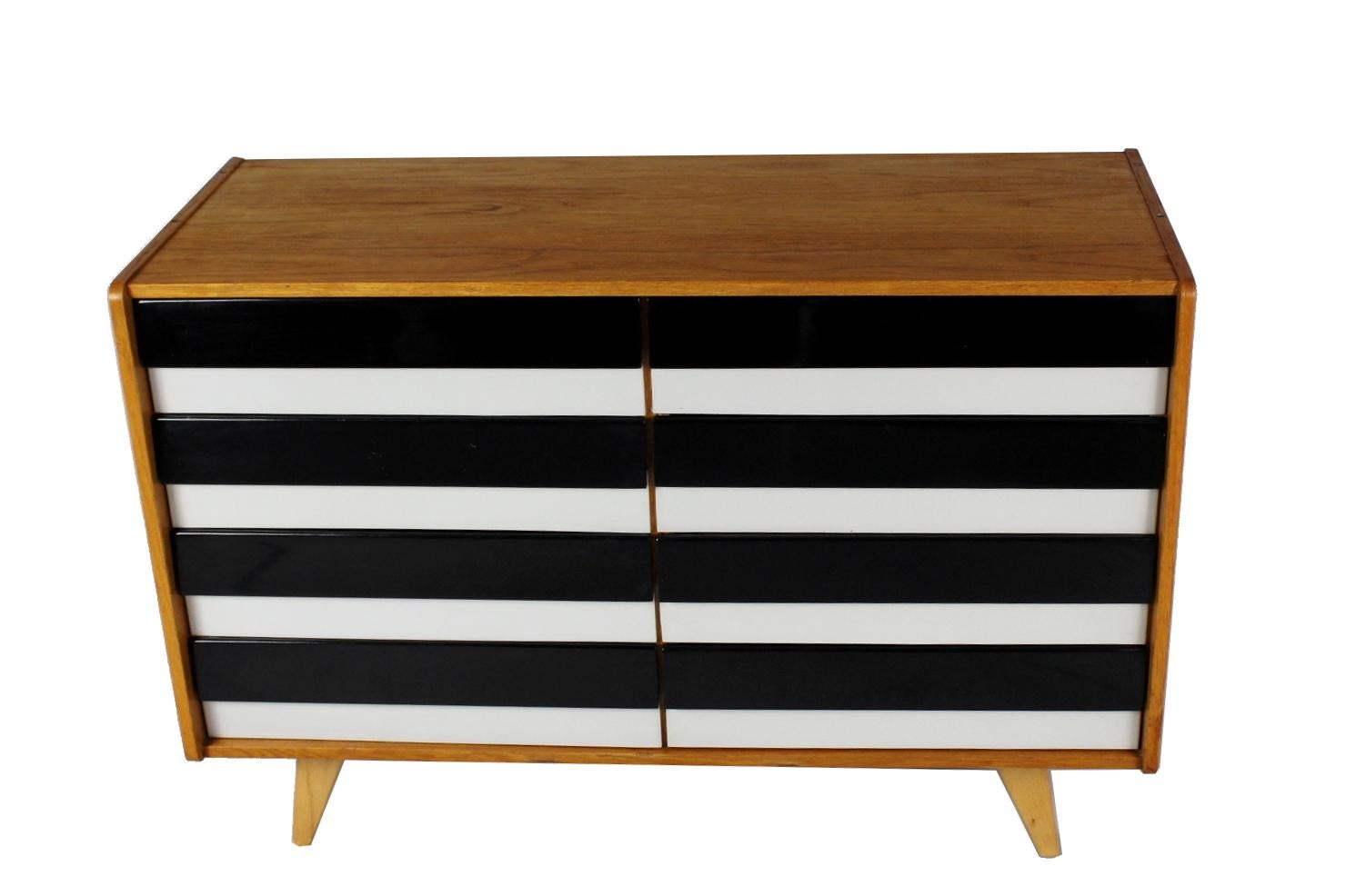 Sideboard with black and white drawers, designed by Jirí Jiroutek for Interier Praha, manufactured in 1967. Very good condition.