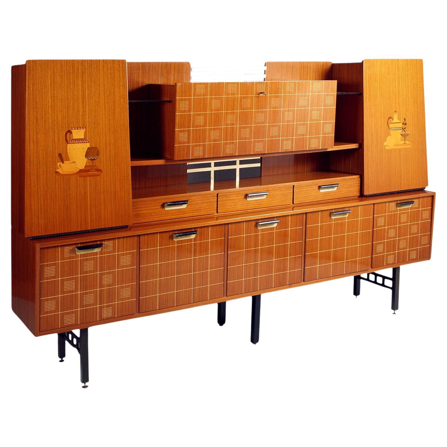 1960s Sideboard La Permanente Mobili Cantù in Veneered Rosewood with Maple Inlay For Sale