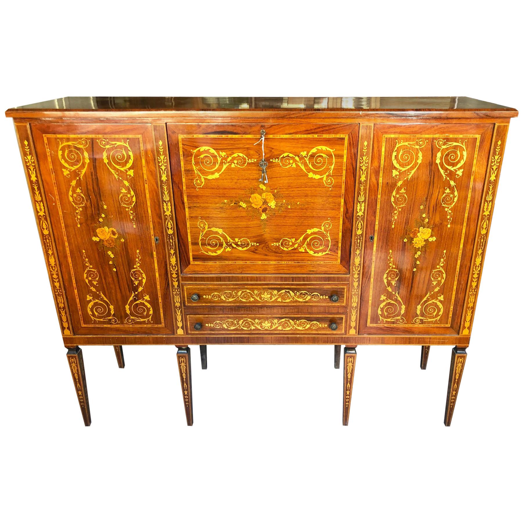 1960s Sideboard with Maggiolini Type Inlays Walnut For Sale