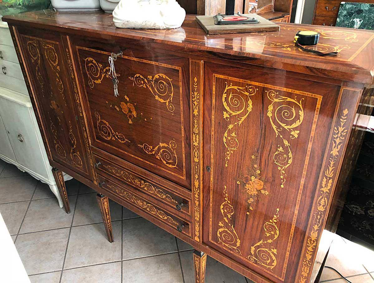 Neoclassical Revival 1960s Sideboard with Maggiolini Type Inlays Walnut For Sale