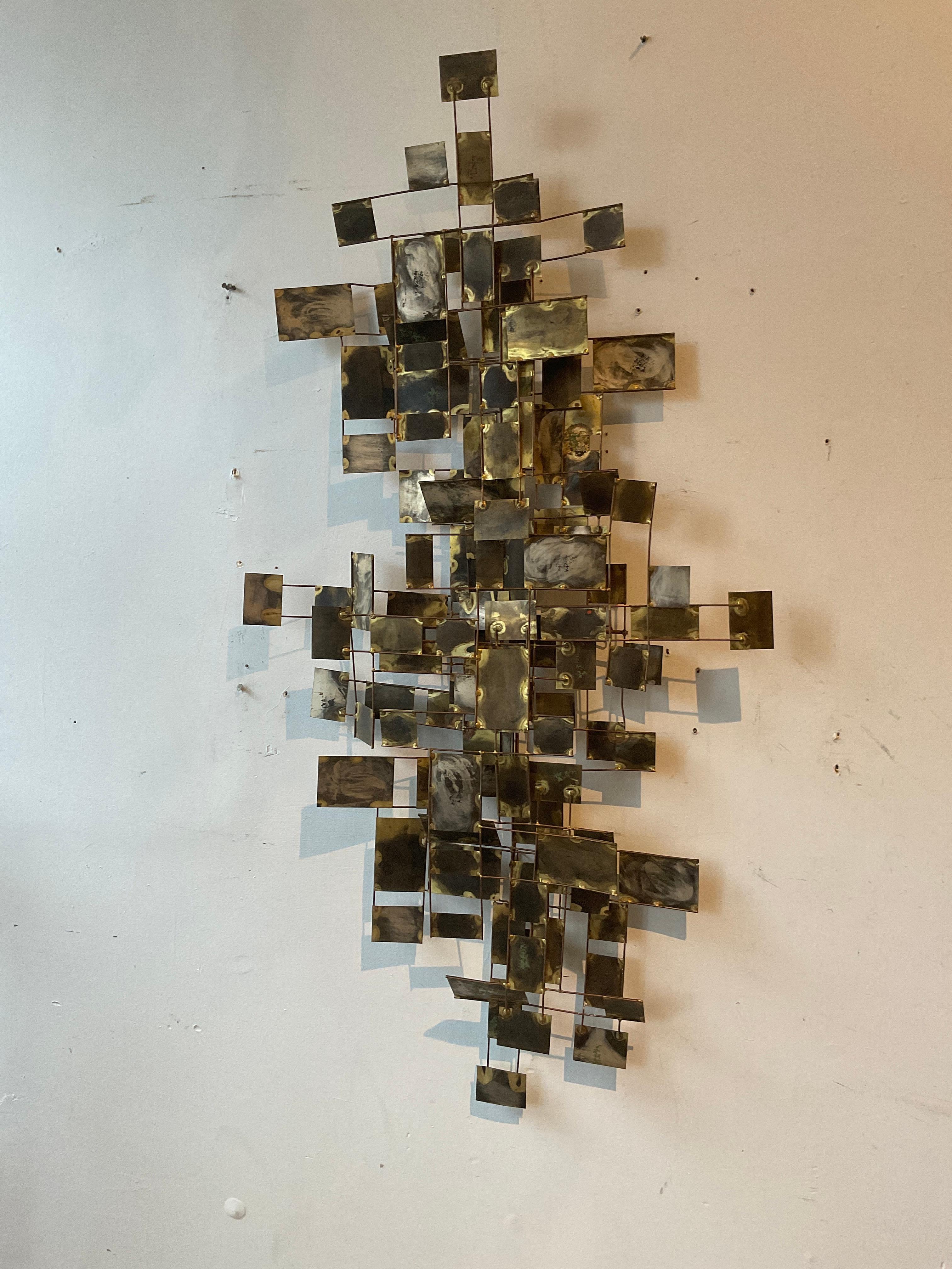 1960s Signed Curtis Jere Brass And Steel Geometric Wall Sculpture  In Good Condition In Tarrytown, NY