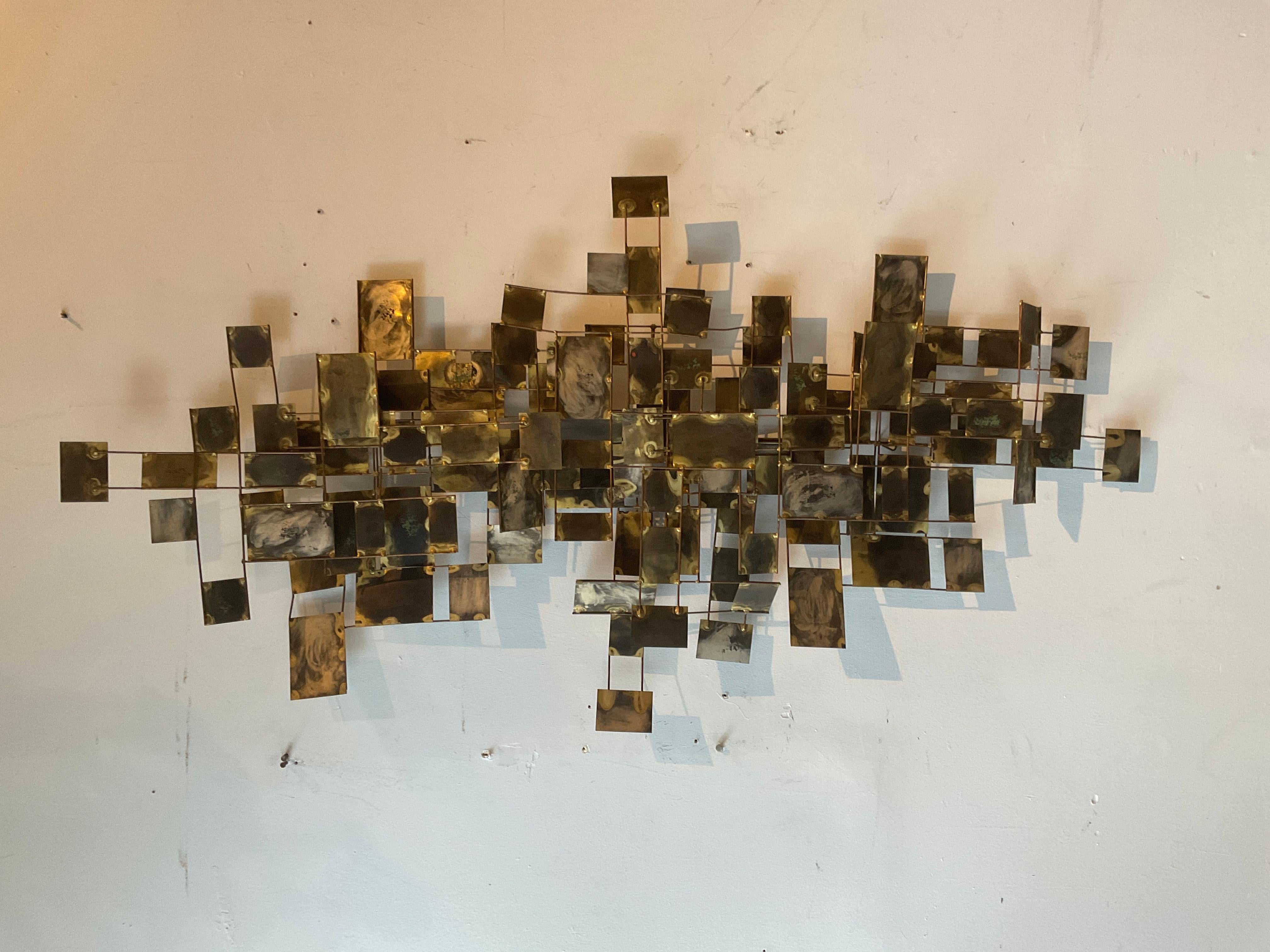 Mid-20th Century 1960s Signed Curtis Jere Brass And Steel Geometric Wall Sculpture 