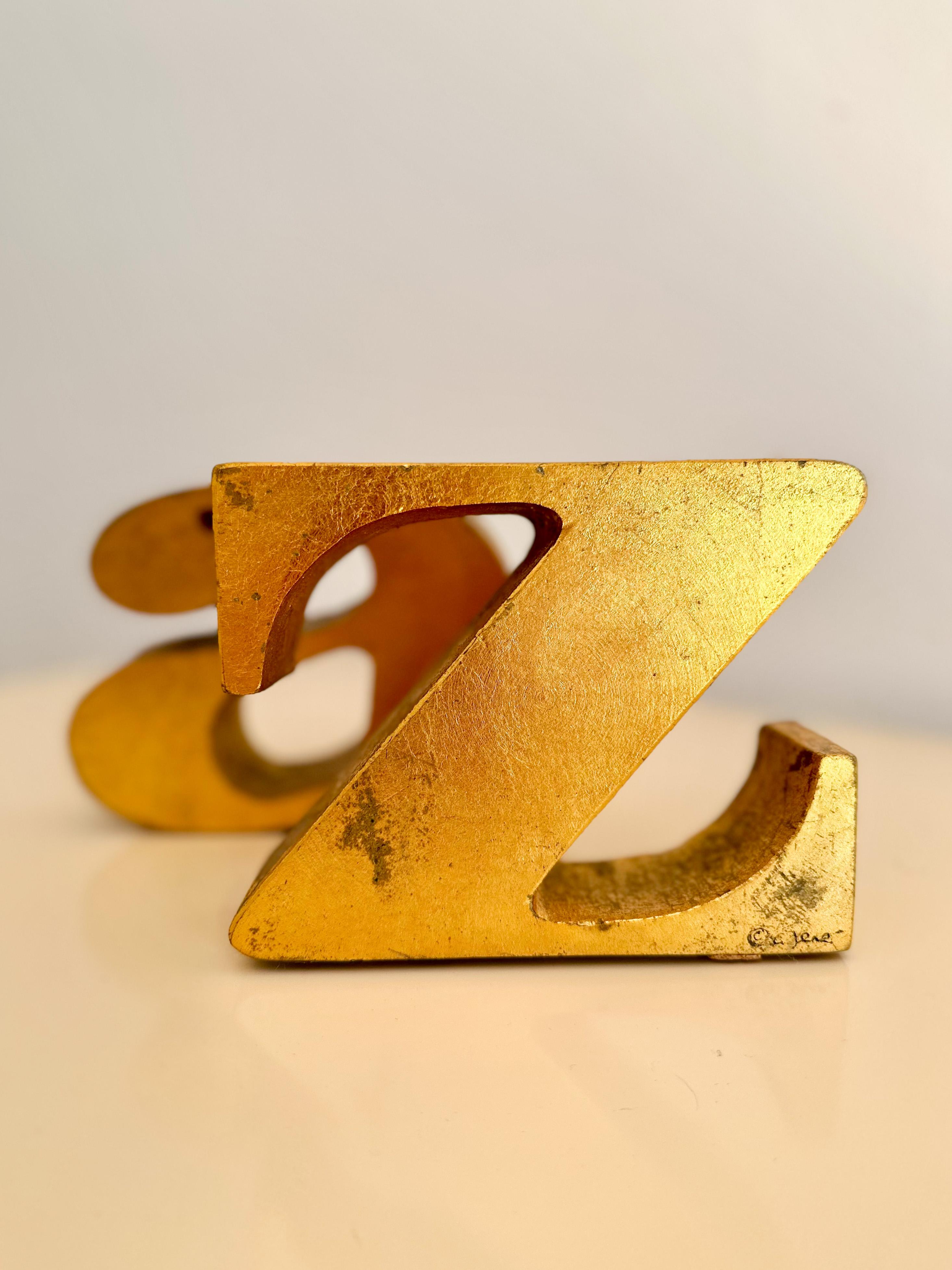 American 1960s Signed Curtis Jeré Gilded a to Z Bookends For Sale
