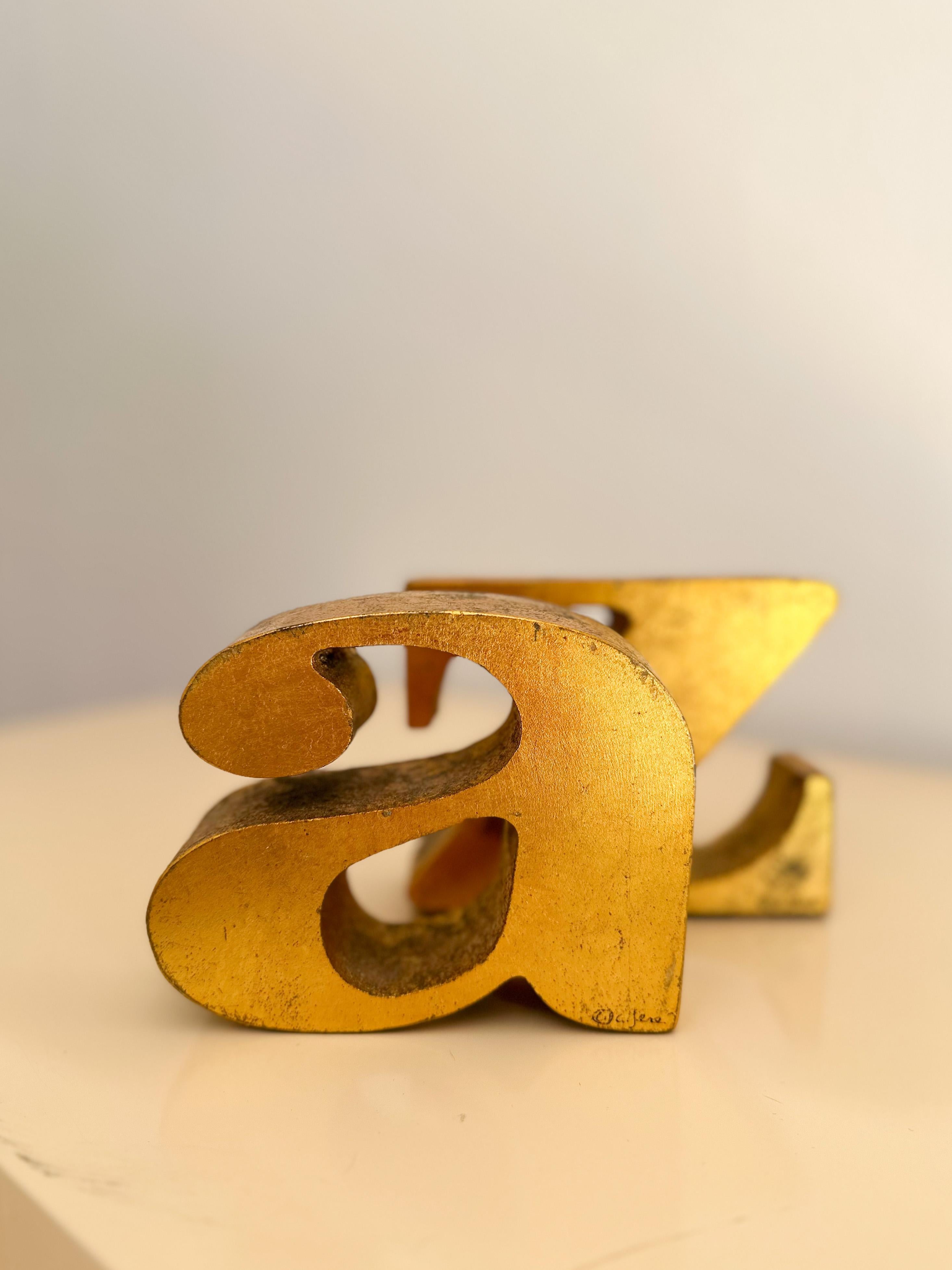 Cast 1960s Signed Curtis Jeré Gilded a to Z Bookends For Sale