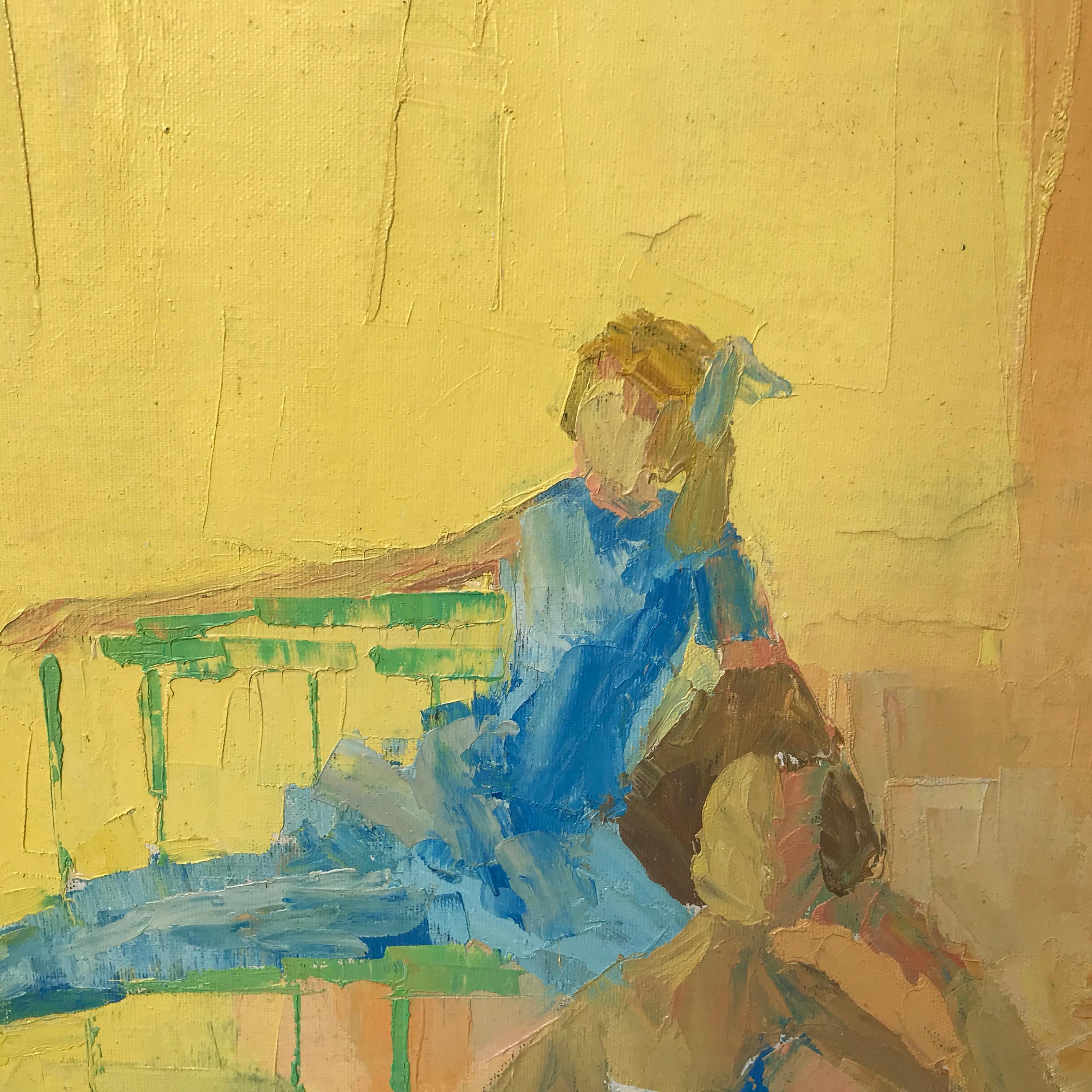 Peint à la main Peinture à l'huile originale sur toile représentant une ballerine, signée George Barrel, années 1960