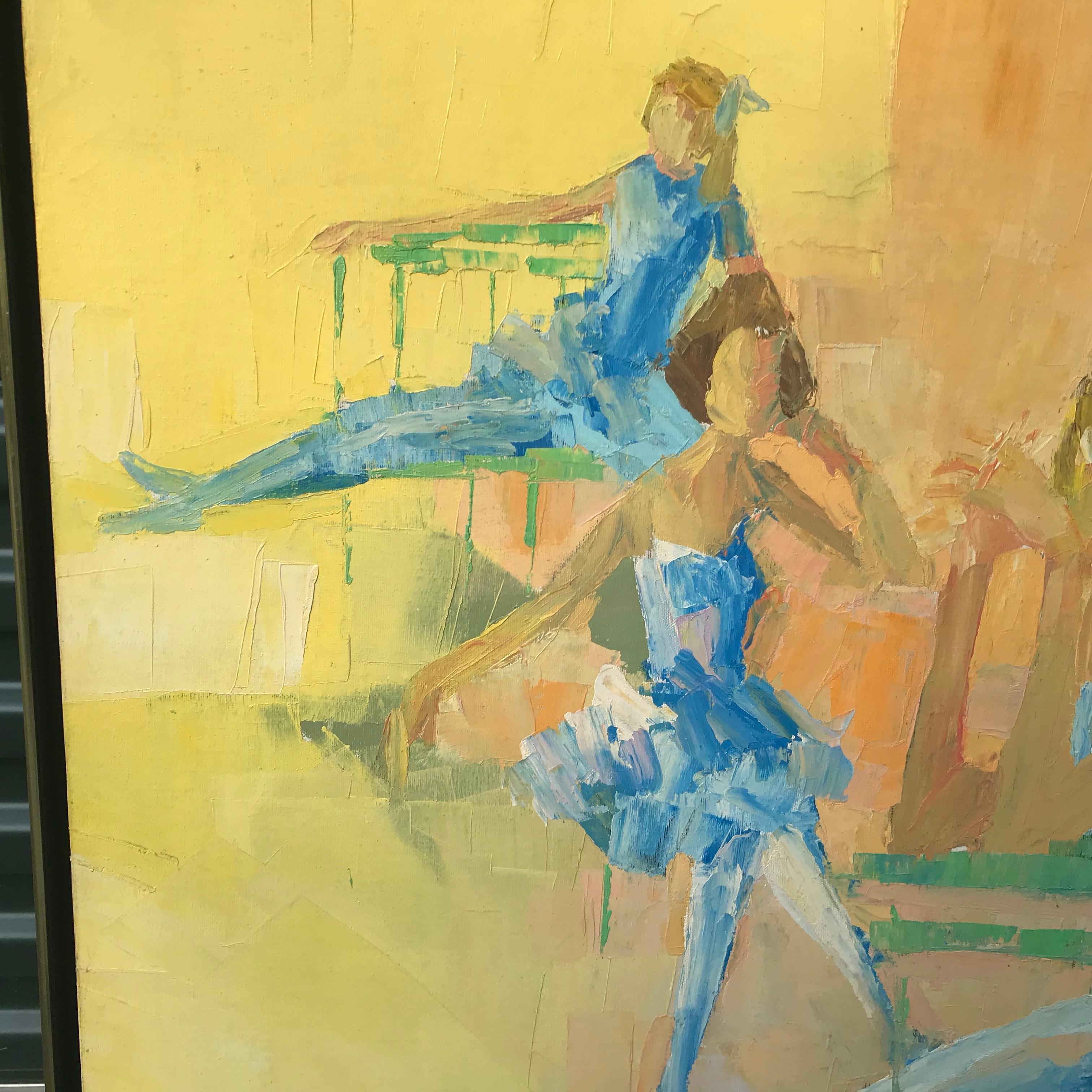 Peinture à l'huile originale sur toile représentant une ballerine, signée George Barrel, années 1960 1