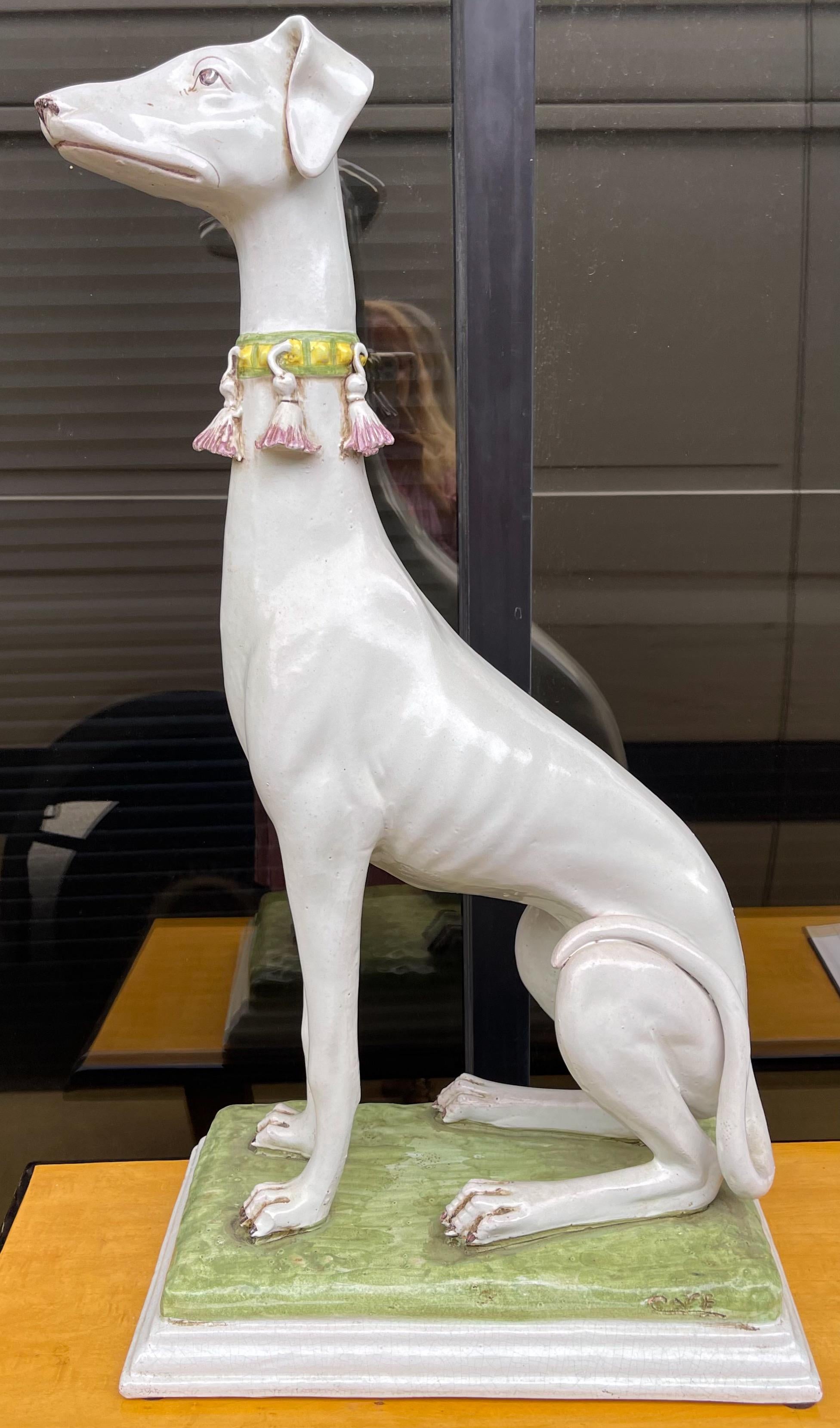 1960s Signed Hollywood Regency Era Italian Terracotta Whippet Dog Figurine 5