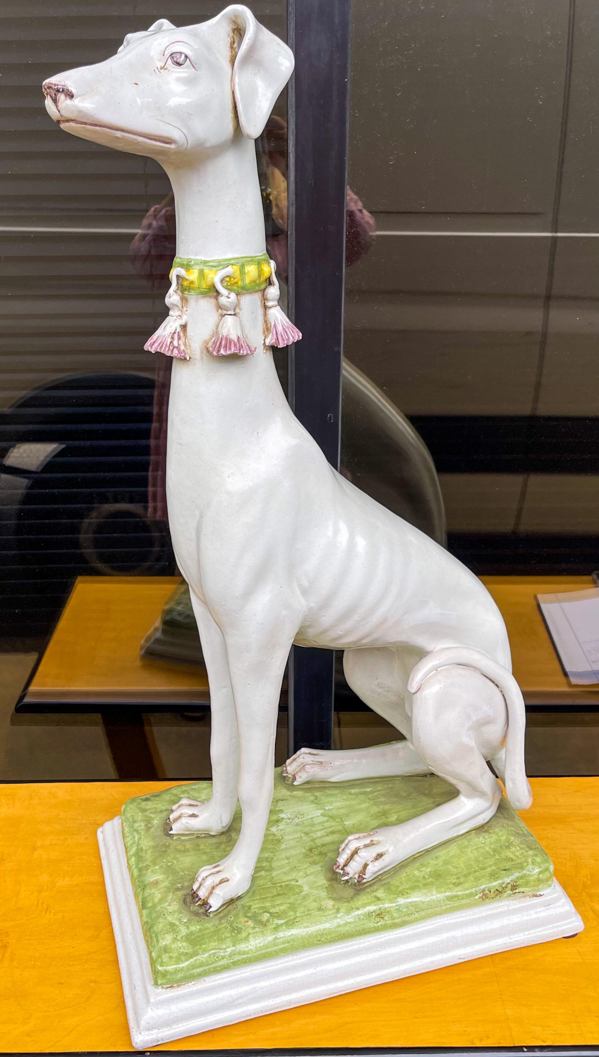 This is a wonderful large scale Hollywood Regency Era Italian Whippet figurine. It is signed and and very good condition. The dog is terracotta.

My shipping is for the Continental US only.