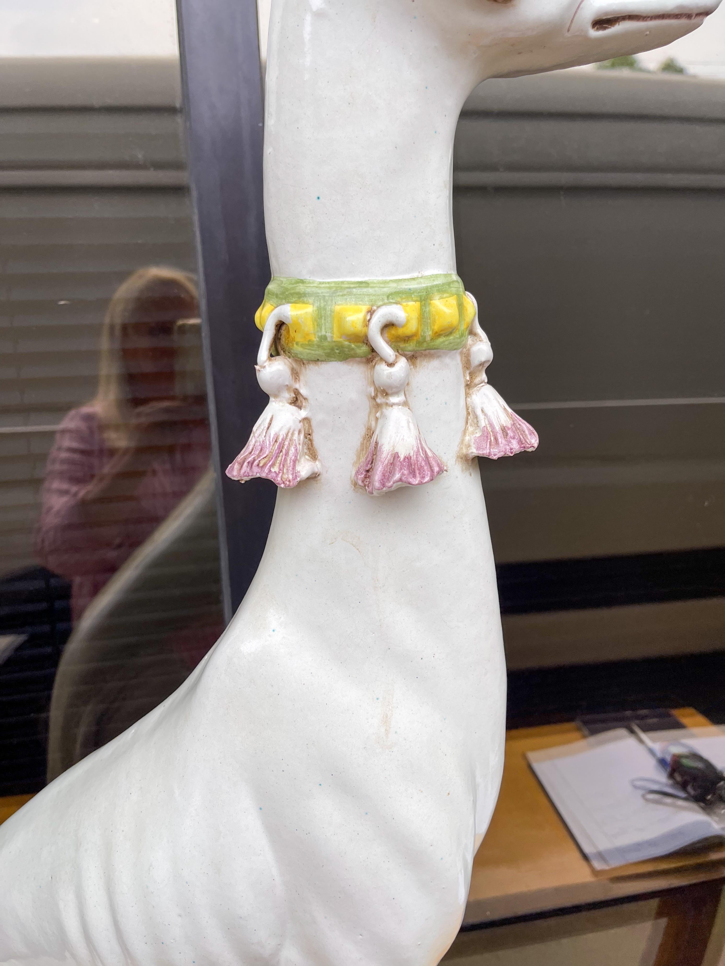 1960s Signed Hollywood Regency Era Italian Terracotta Whippet Dog Figurine In Good Condition In Kennesaw, GA
