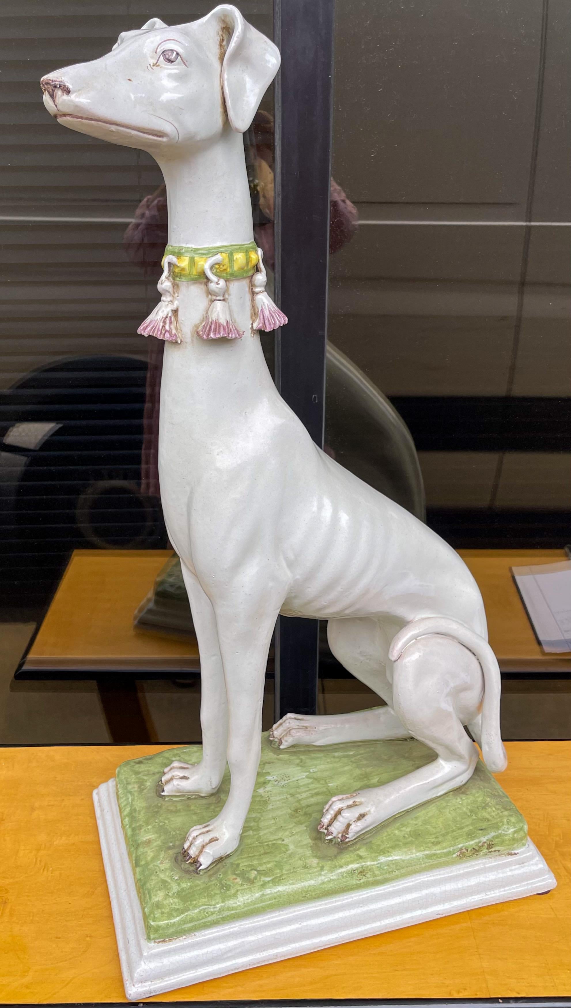 20th Century 1960s Signed Hollywood Regency Era Italian Terracotta Whippet Dog Figurine